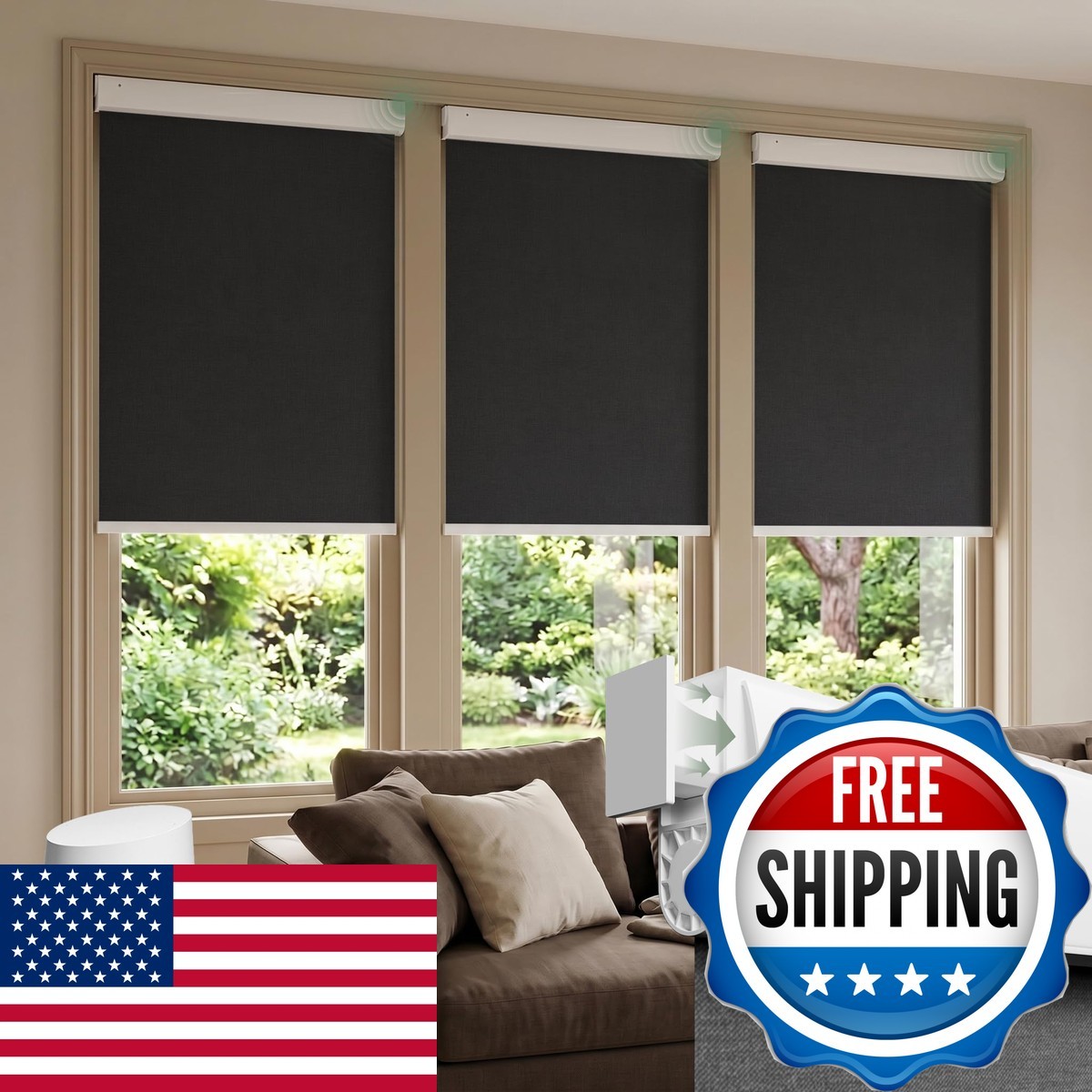 Dongfxk Motorized Blinds Remote Blackout No Drill Cordless Smart Roller Shades