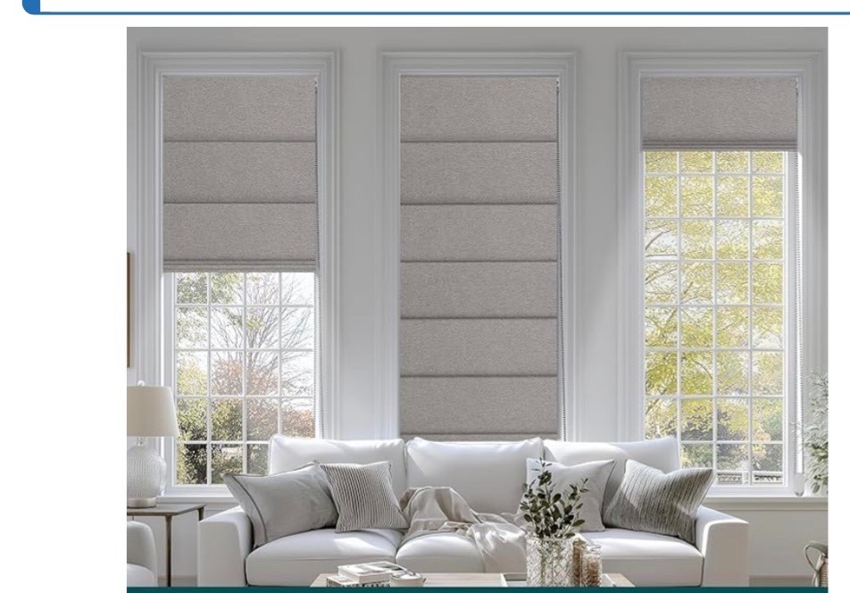 NEW Blackout Roman Shades Gray Linen, Room Dark, Thermal, Outside Mount 27w 67 h