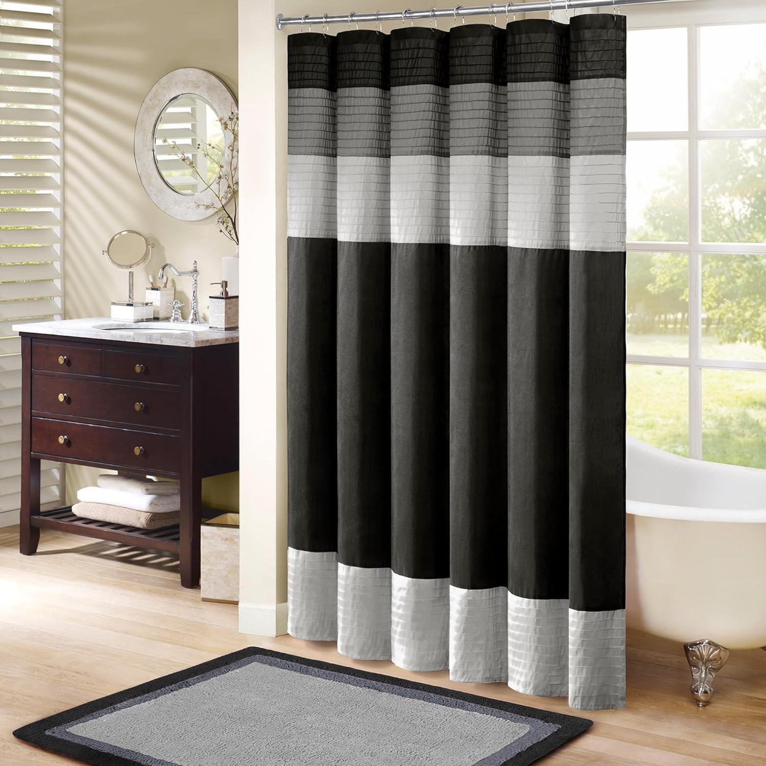Madison Park Amherst Bathroom Shower Modern/Contemporary Pieced Curtain Faux