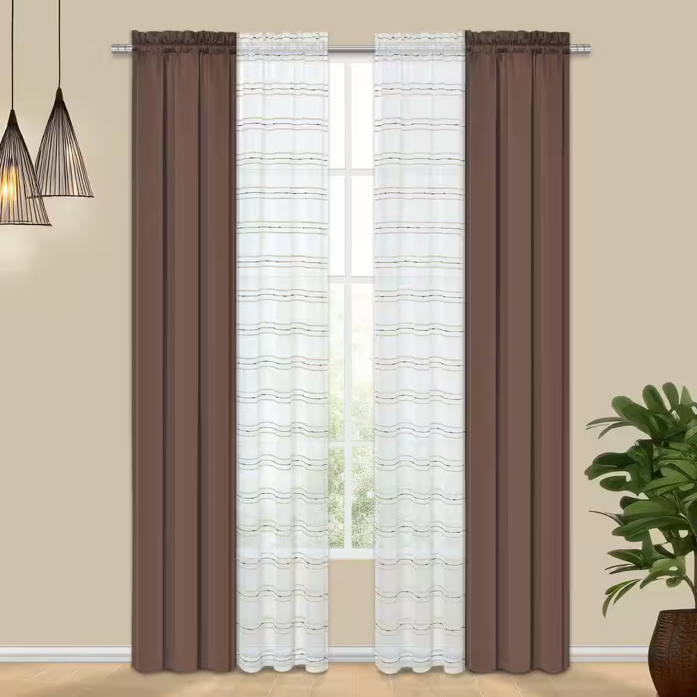 Tribeca Brown Polyester 26 In. W X 84 In. L Rod Pocket Room Darkening Curtain Se