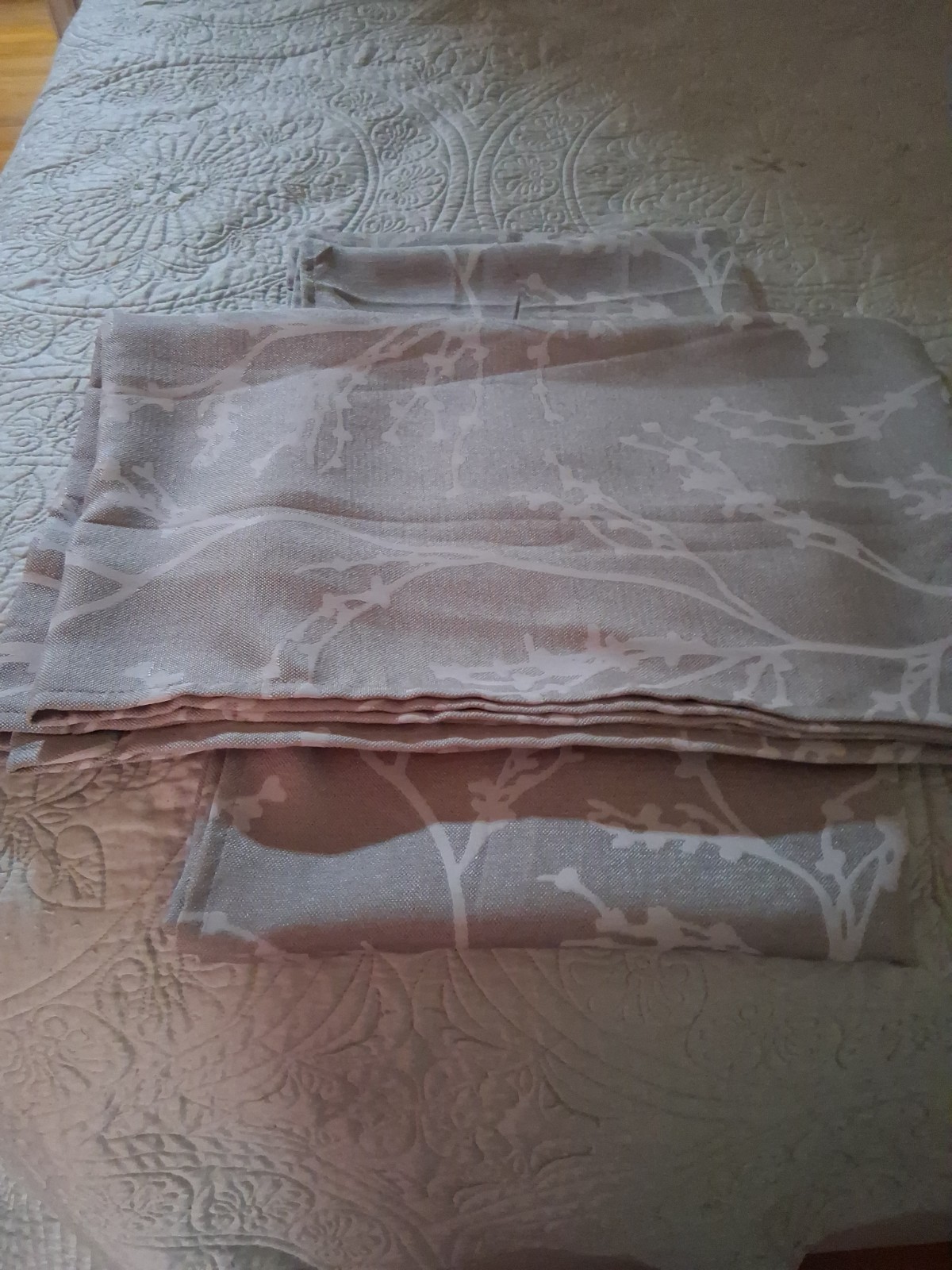 2 Panel Gray Silver Branch Design Polyester 84x 26 Inch Drapery