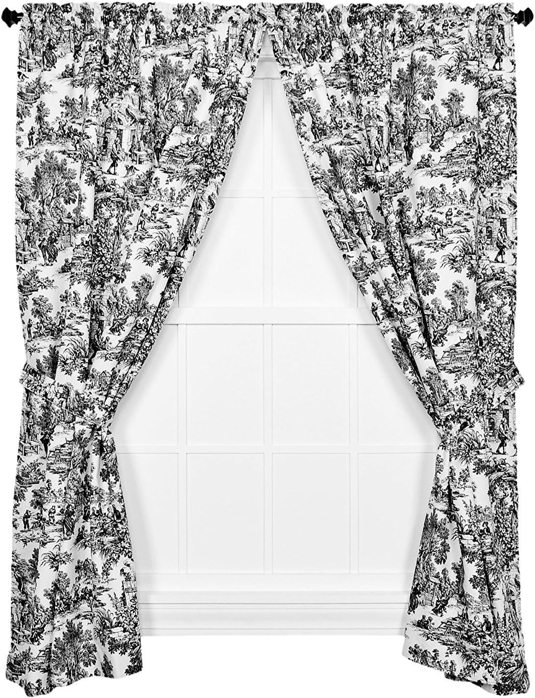 Victoria Park Toile Curtain Panel Pair 68×84 Black Cotton Rod Pocket Tiebacks