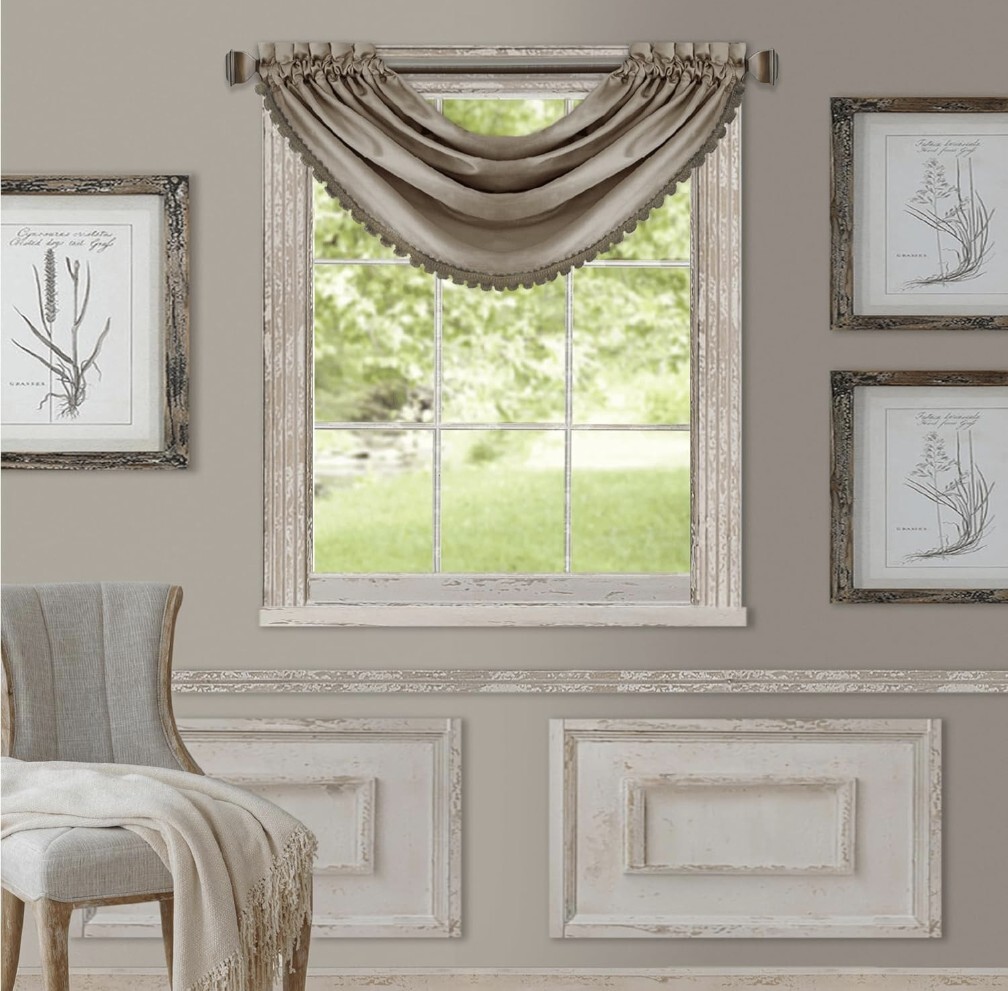 Elrene Home Fashions All Seasons Darkening Waterfall Window Valance Silver 52X36