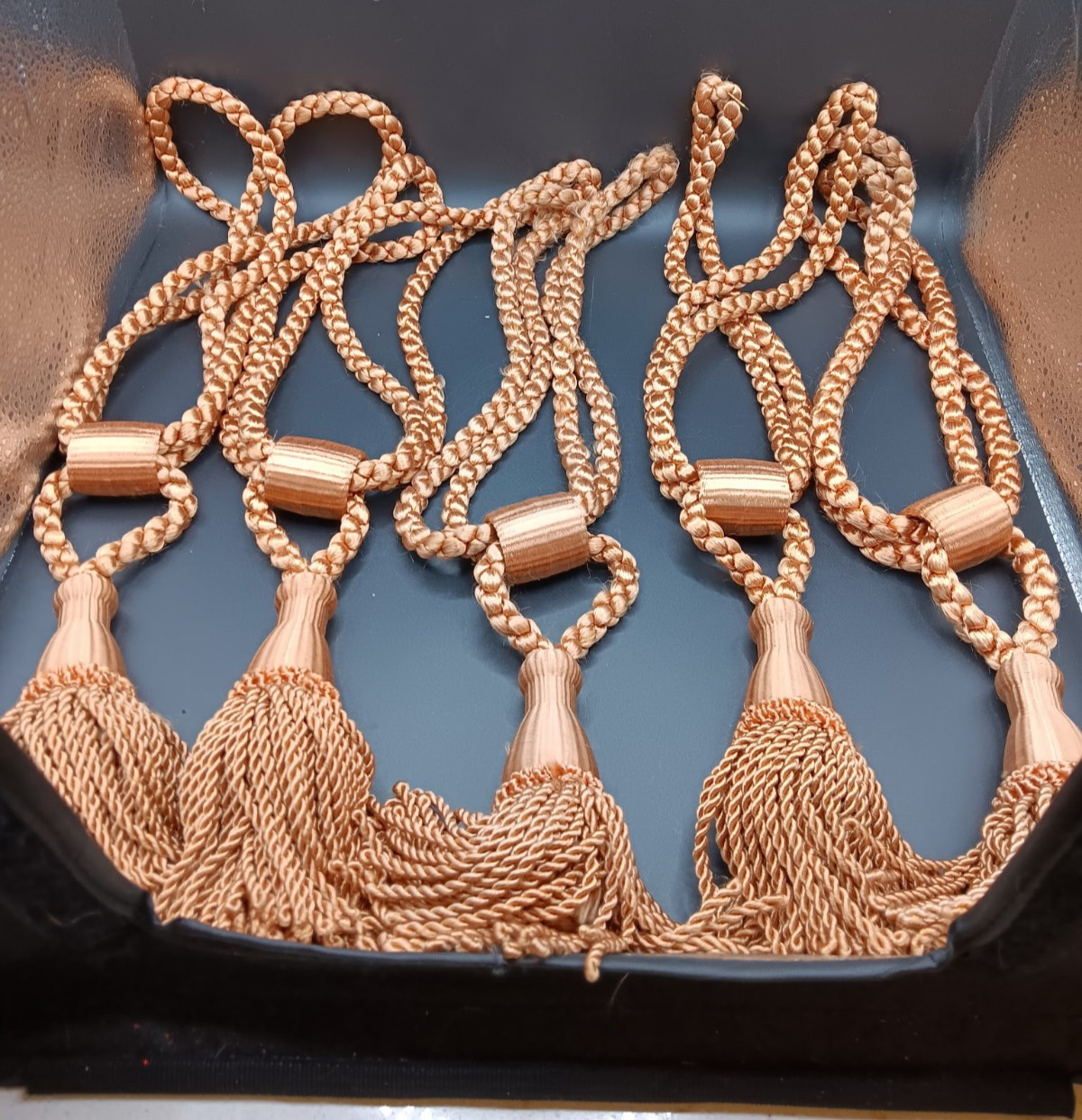 Tassel Tiebacks, Gold – Six Pieces – Pre-owned – 22 1/2 inches