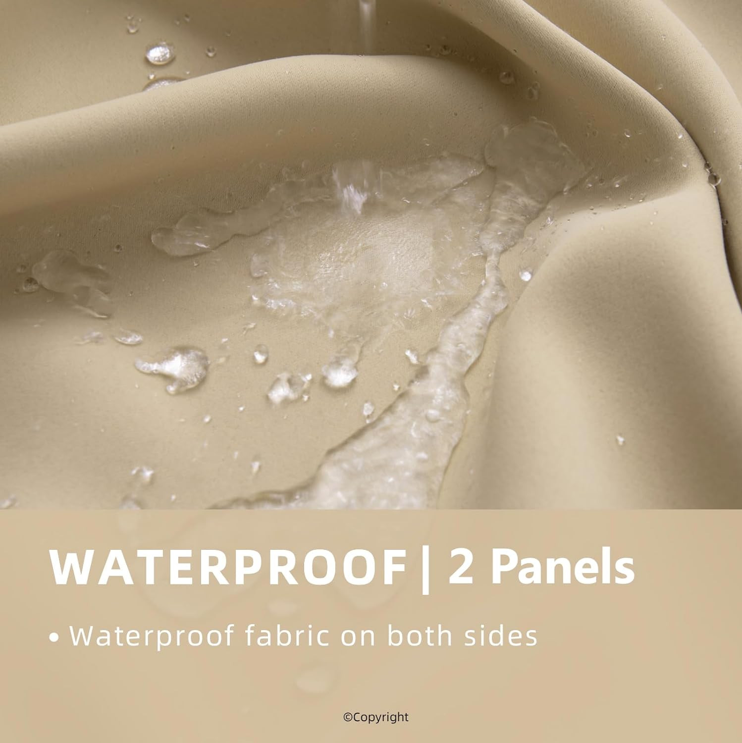 Beige Waterproof Outdoor Curtains – Sunlight Blocking Grommet Drapes (2 Panels)