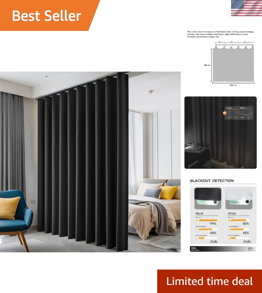 Room Divider Curtain Blackout Floor to Ceiling Privacy Partition Modern Design