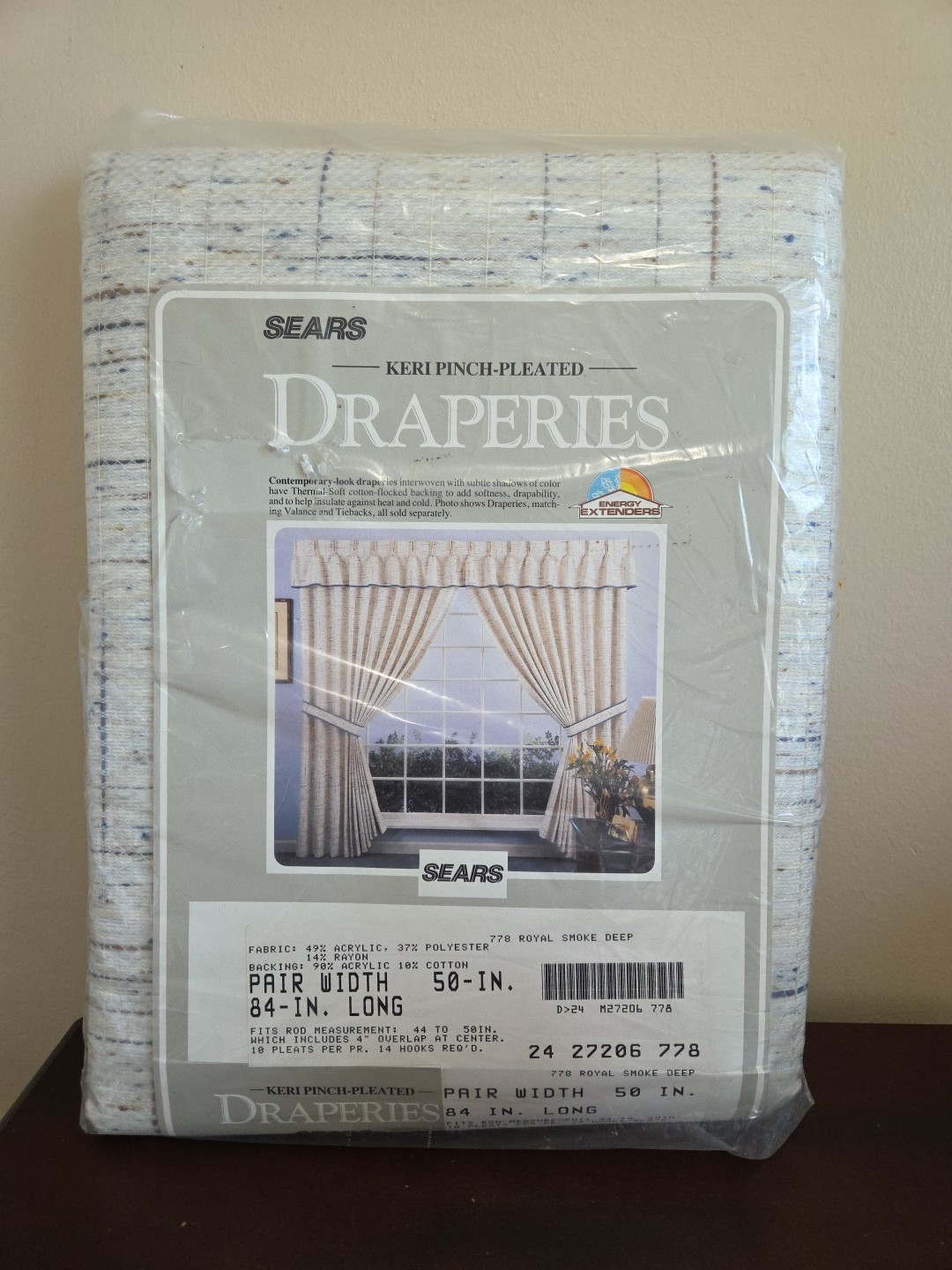 Vtg 80’s 90’s Brand New Sears Keri Pinch-Pleated Draperies 84”x 50” Royal Smoke