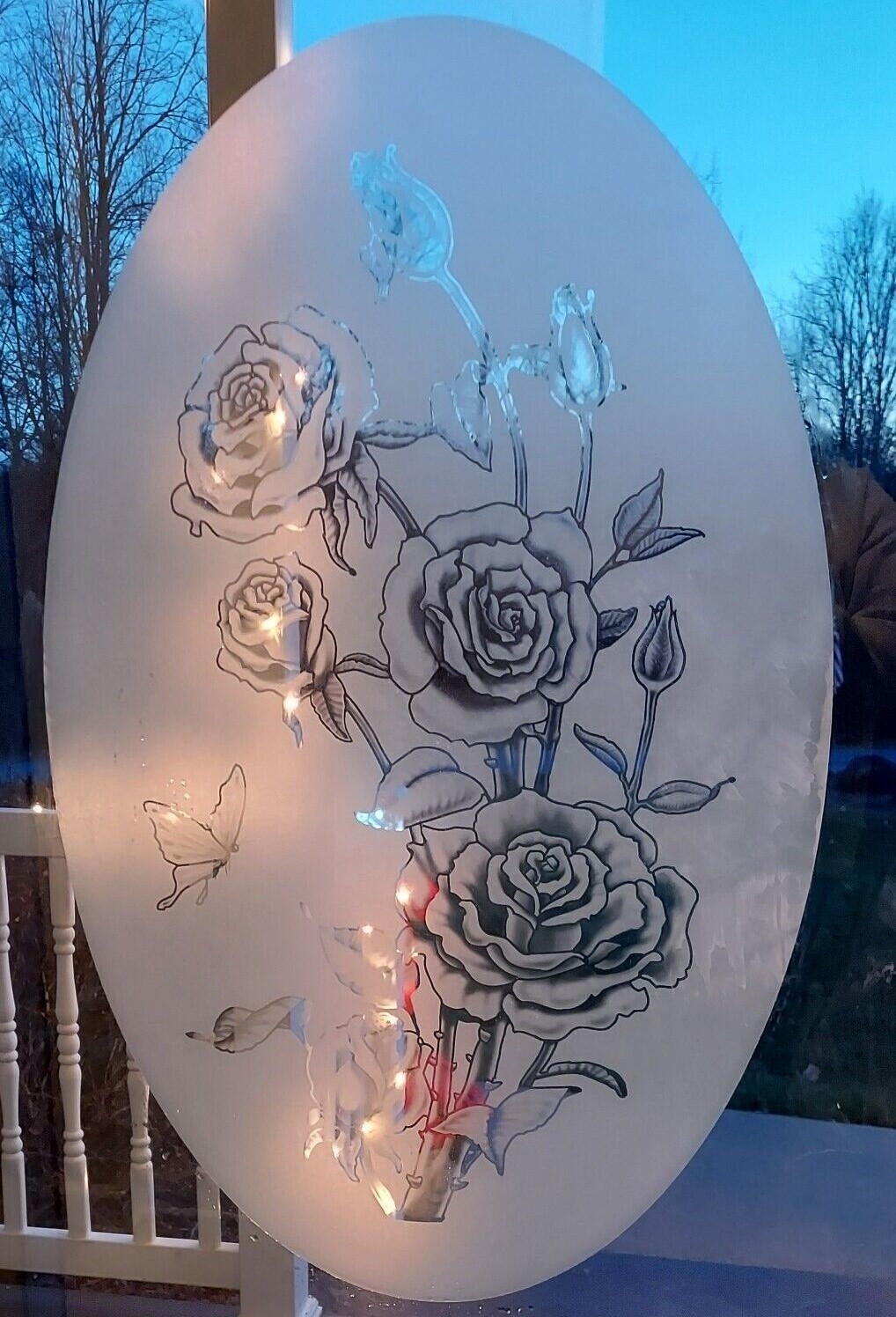 Reverse ROSE Static Cling Window Film Oval Vinyl Decal Reusable 21×33″