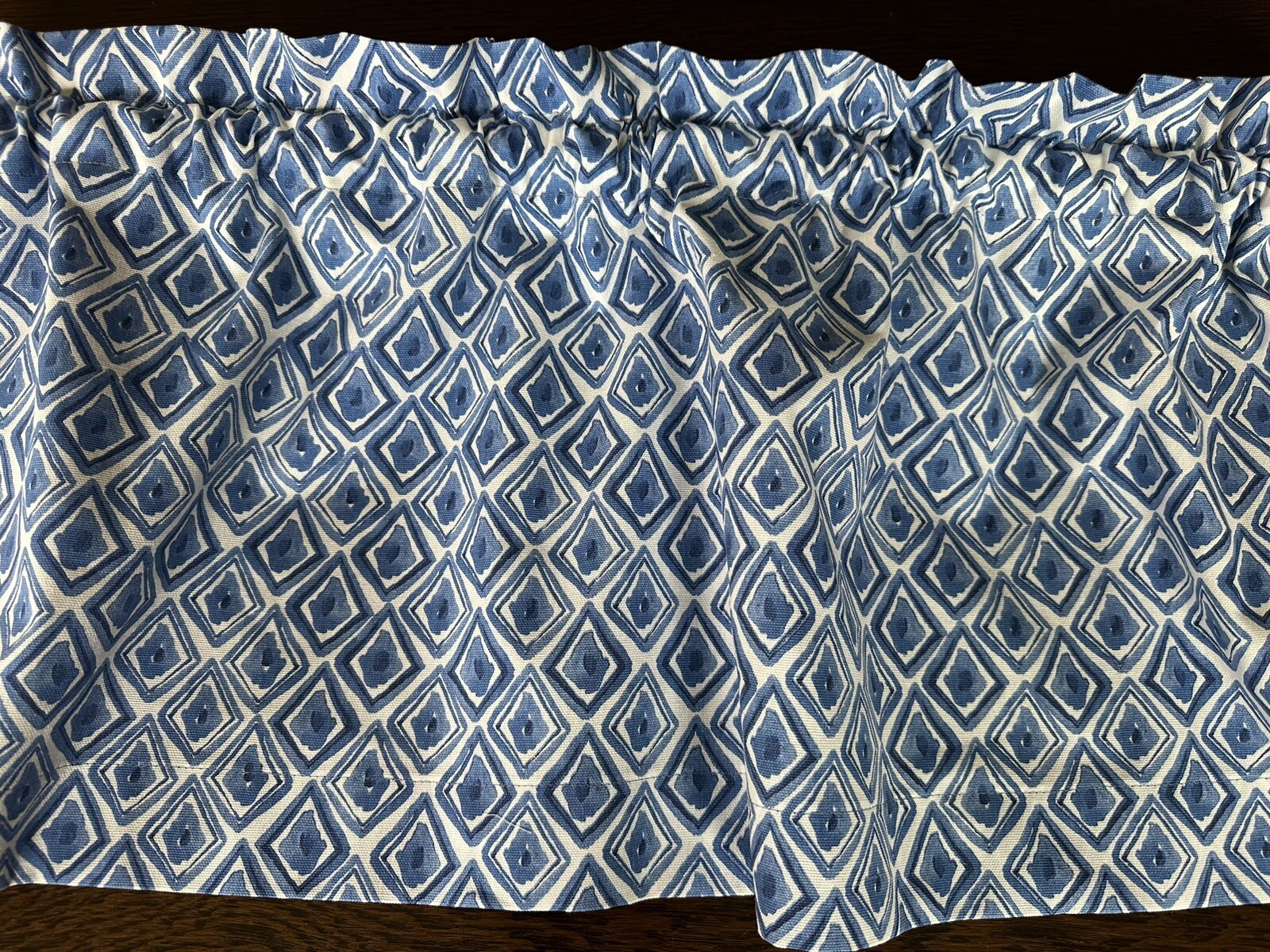 Contemporary, Modern Geometric Valance in Shades of Blue, Soft White