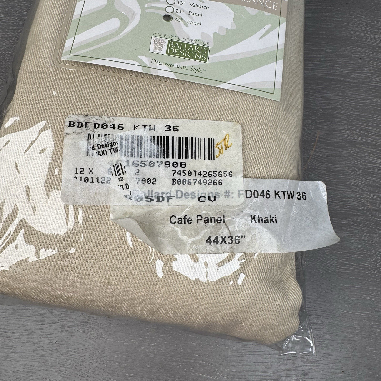 NIP Ballard Designs Twill Cafe Panel And Valance Khaki 44” X 36”