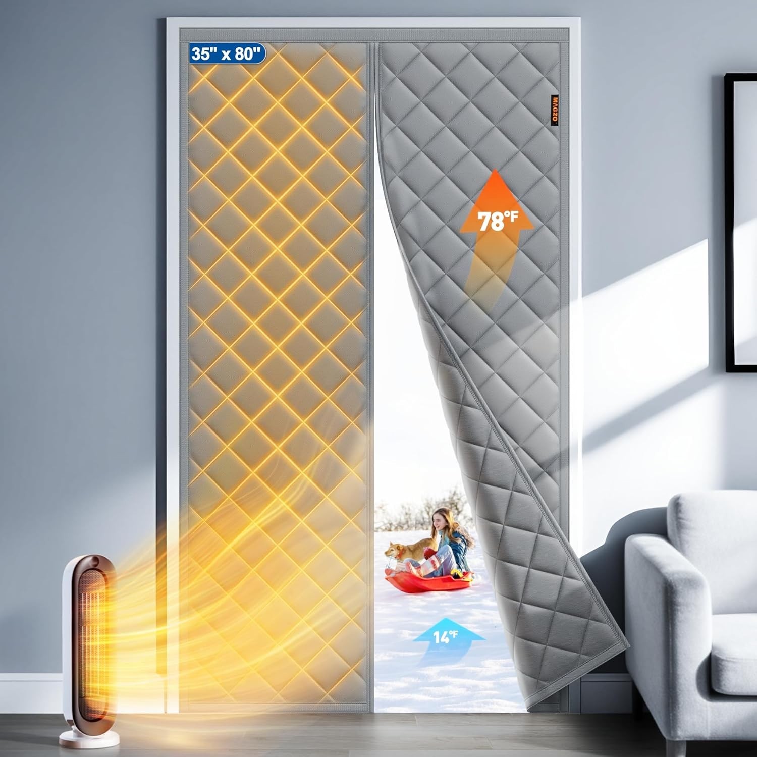 Magnetic Thermal Insulated Door Curtain Fits Door Size 36″ x 80″ Oxford Cloth