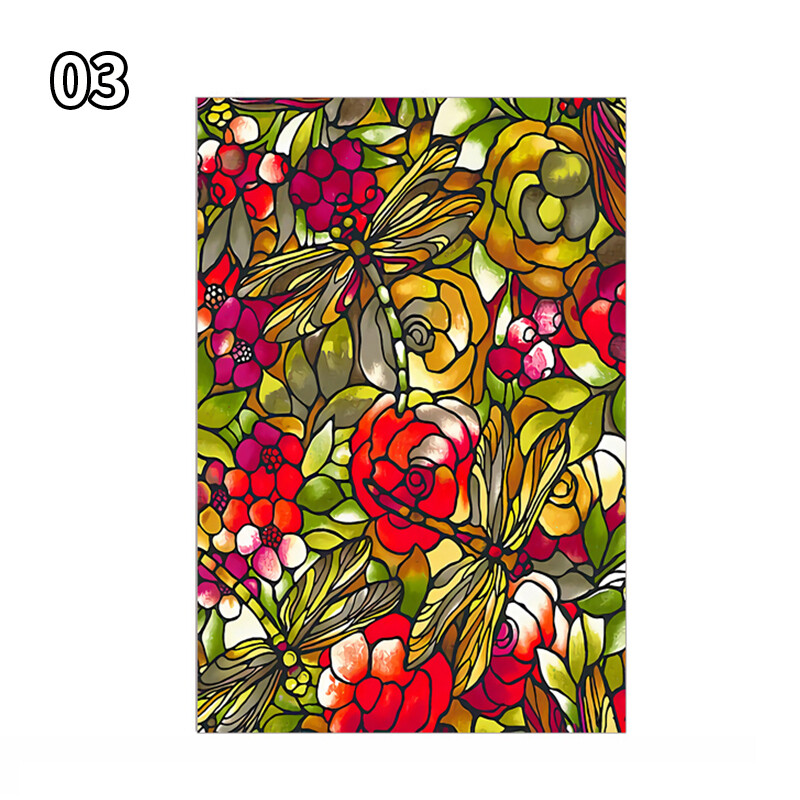 Stained Flower Magnolia Stickers Windows Film Static Sliding Door Decor