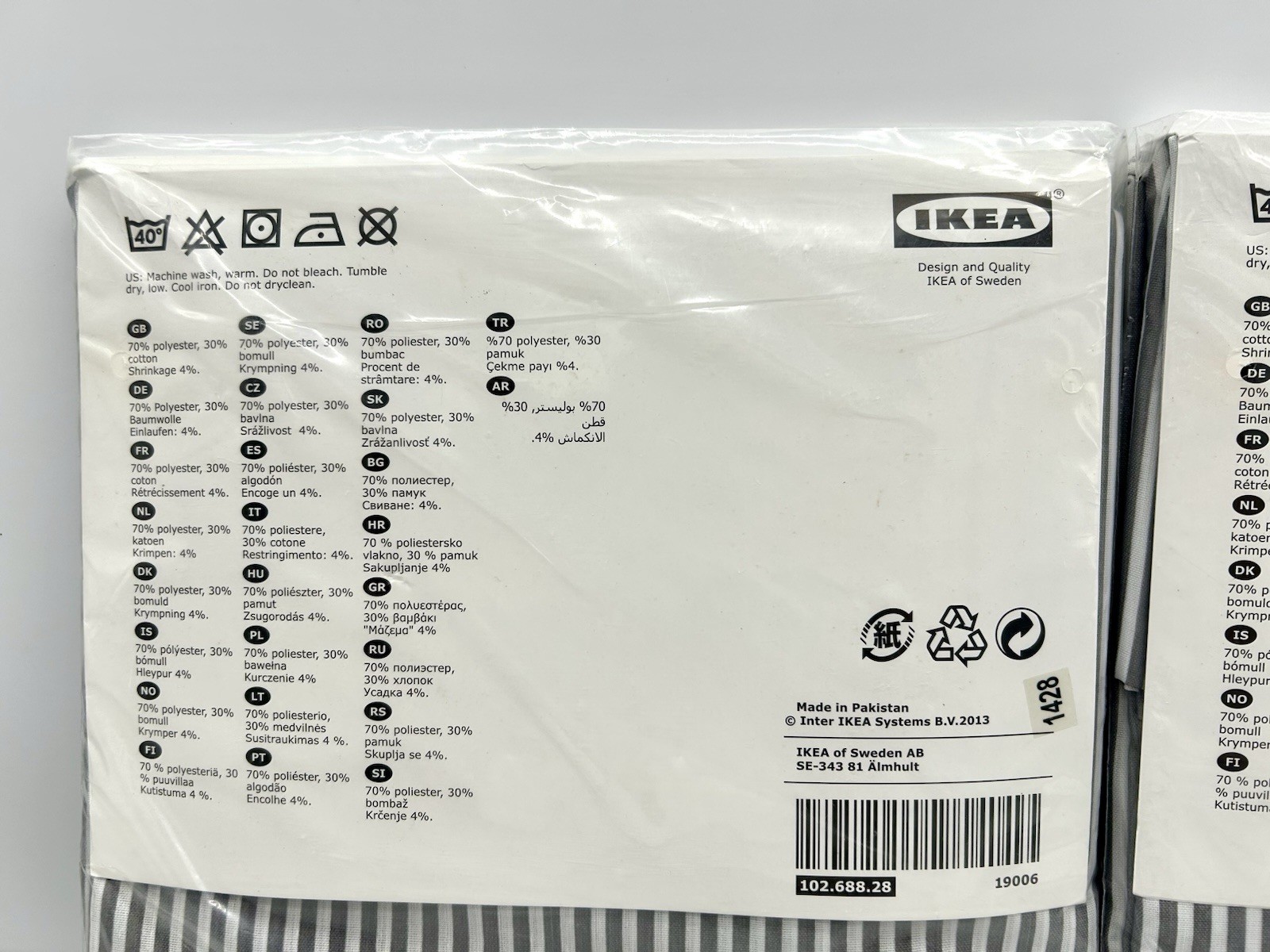 2 New IKEA GULSPORRE Panels 57”x 98” Gray White Striped Curtains 4 Panels Total