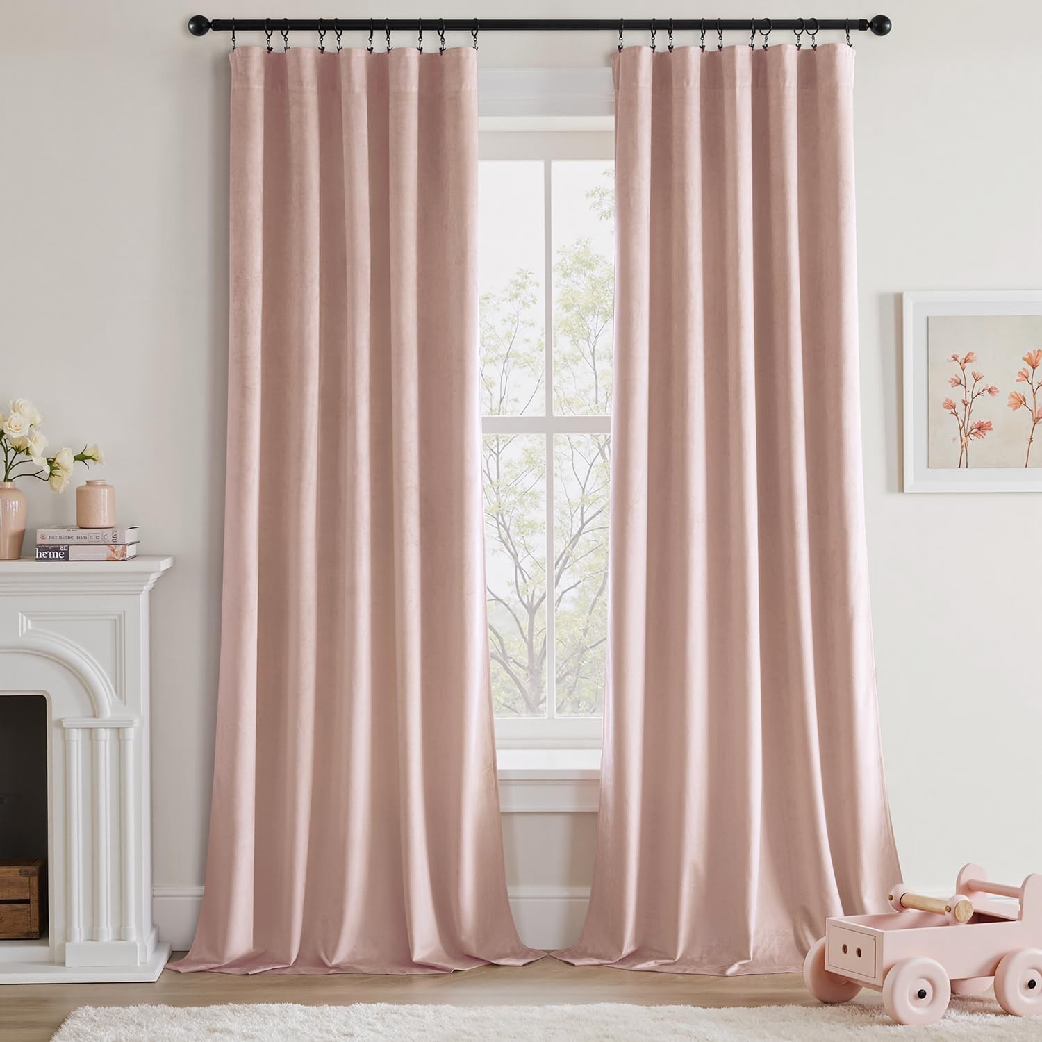 Light Pink Velvet Curtains 96 Inch Long Luxury Super Soft Thermal Insulated B…