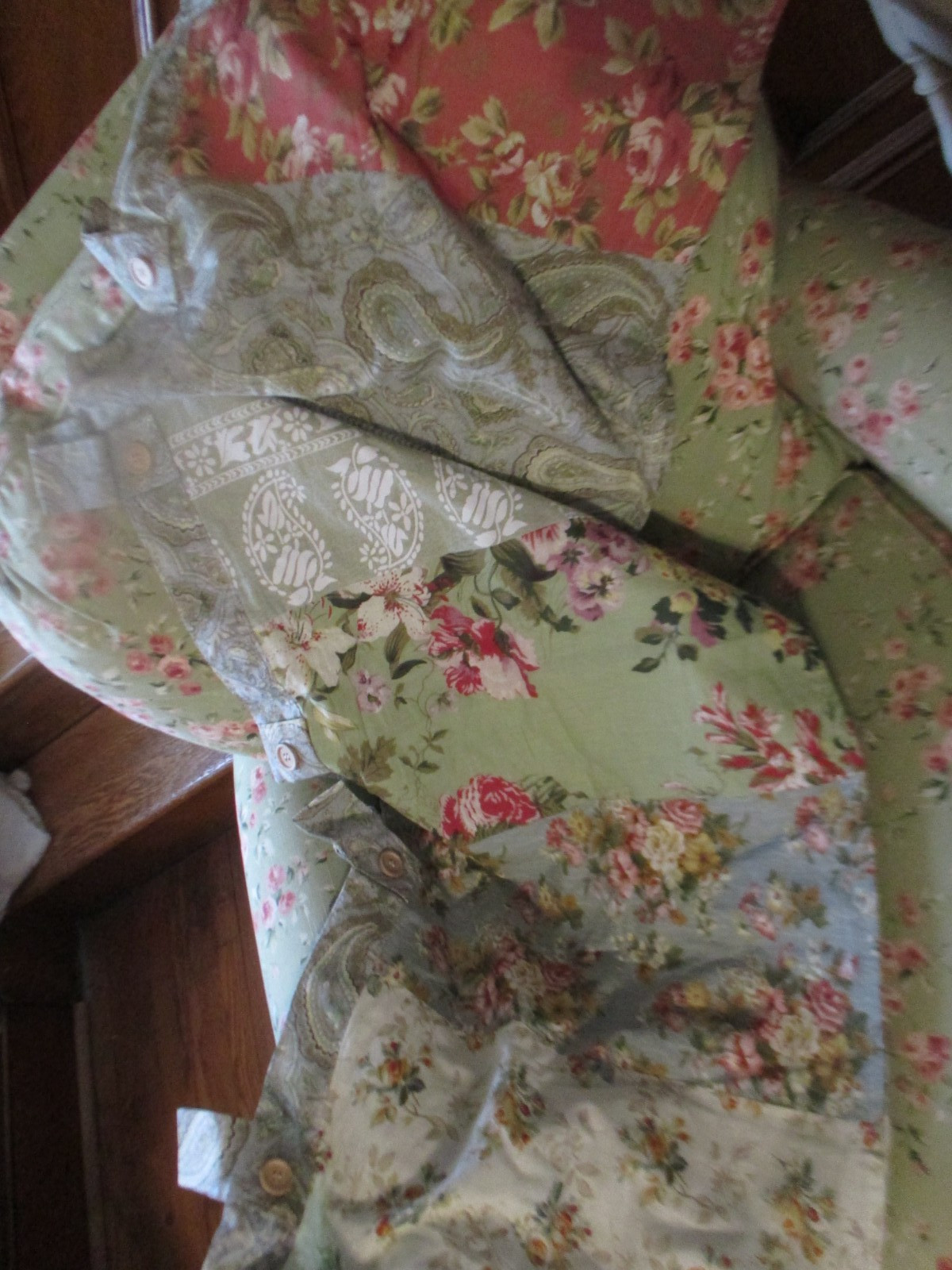 2 GREENLAND BLOOMING PRAIRIE PATCHWORK Floral TAB TOP VALANCES 84 X 18