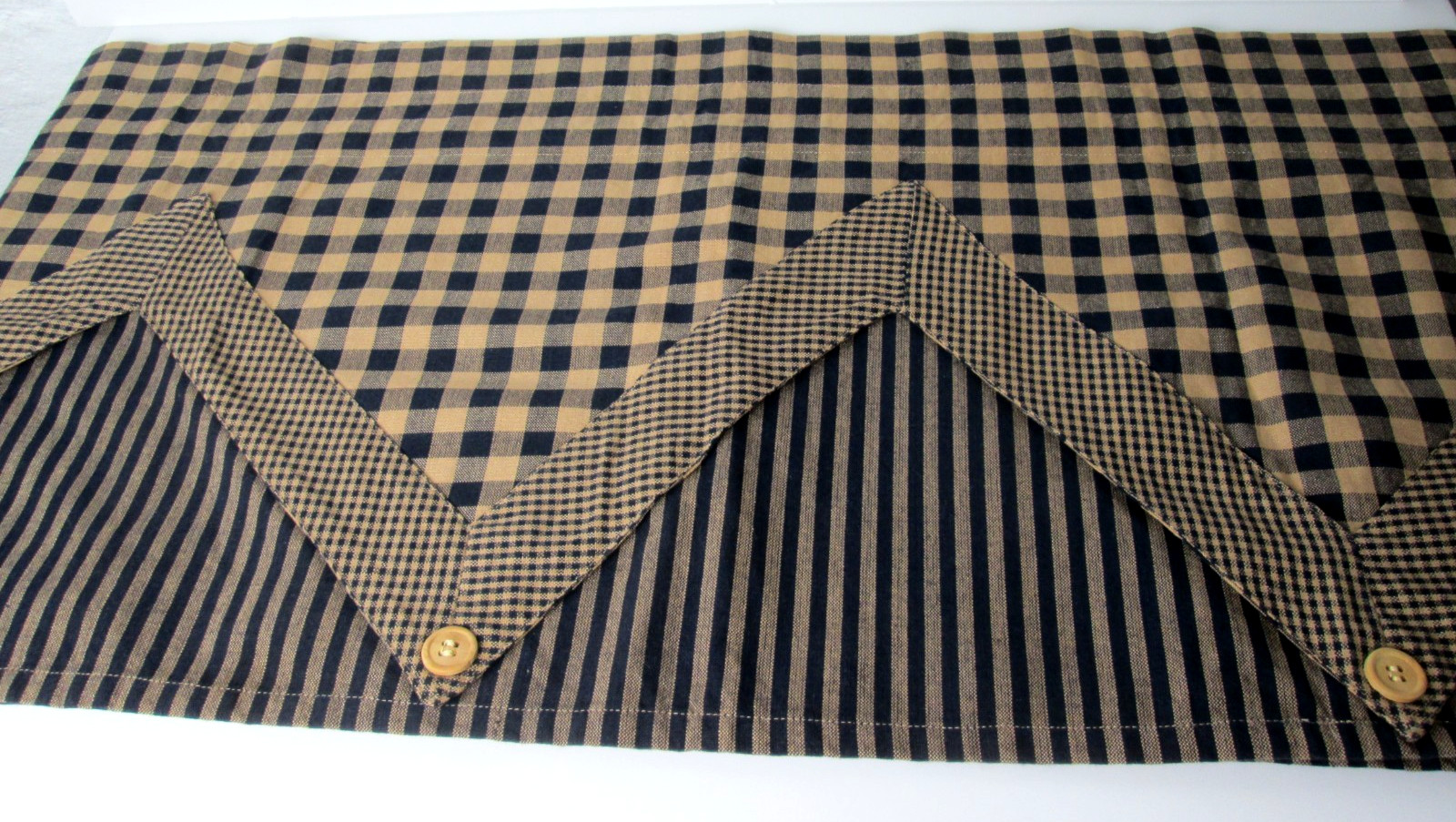 PADMA CREATION Primitive Country Layer Valance Brown Plaid/Stripe Pattern72 X 16