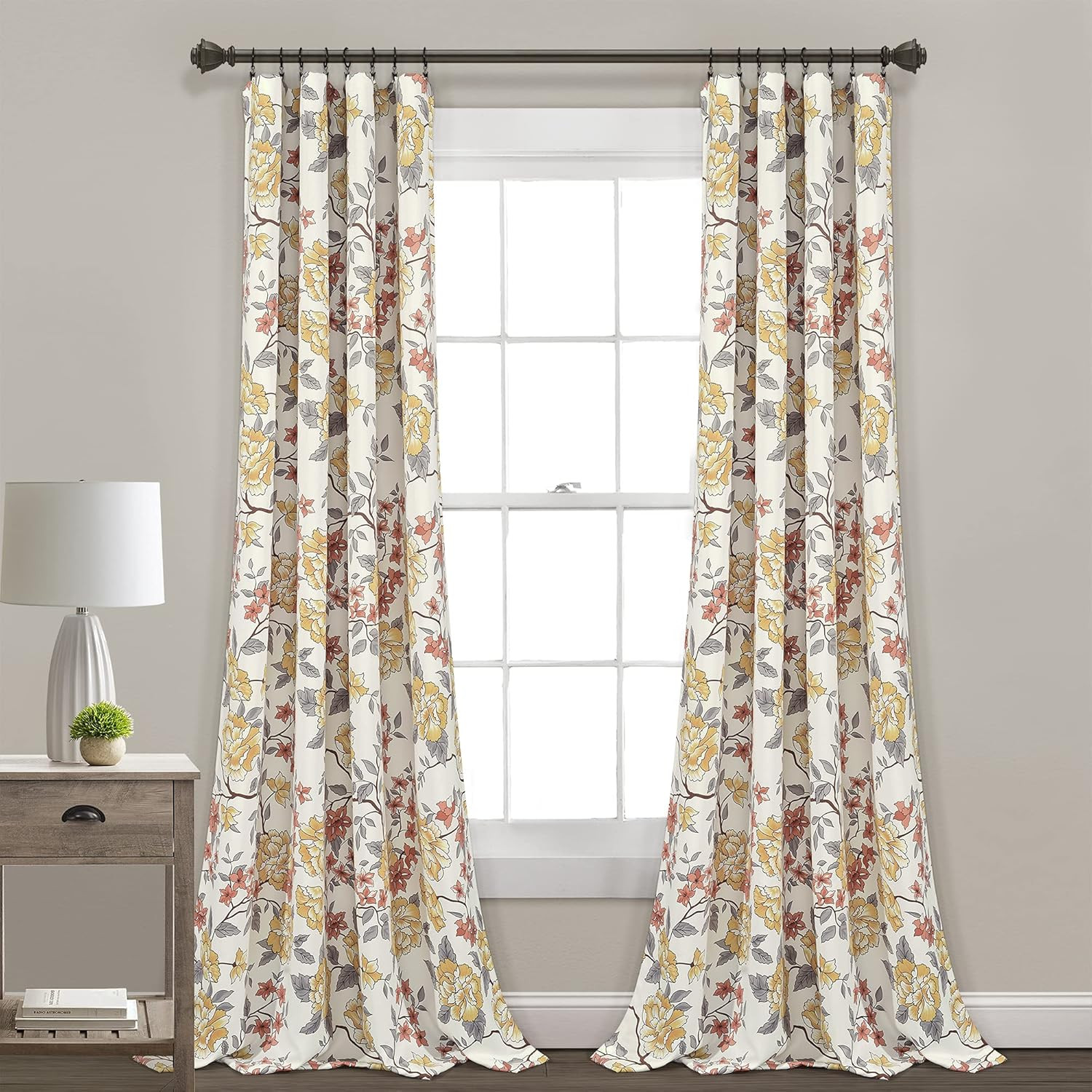 Ivana White Floral Light Filtering Curtain Panels, 84″ x 52″ Pair