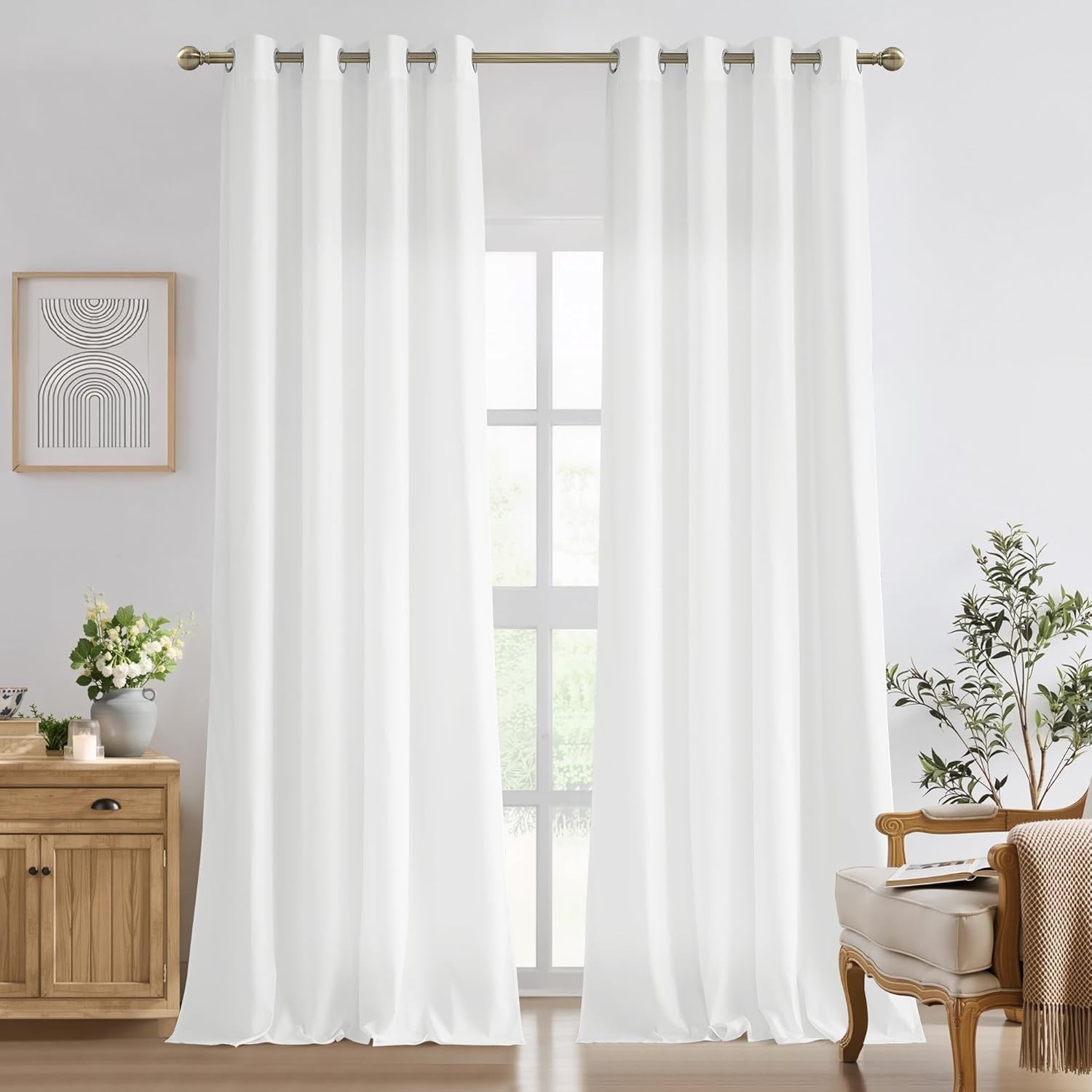 Non-See-Through White Privacy Sheer Curtains 96 inches Long 2 Panels, 52″ Wide G