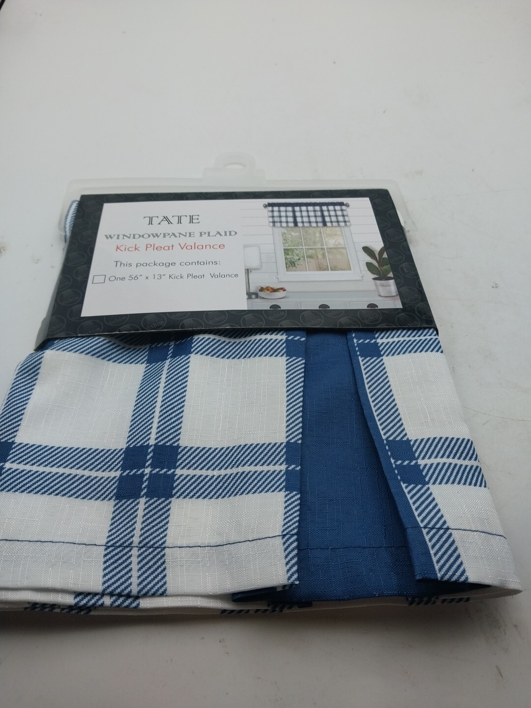 Achim Windowpane Plaid Kick Pleat Valance Curtain Blue 56in W x 13in L