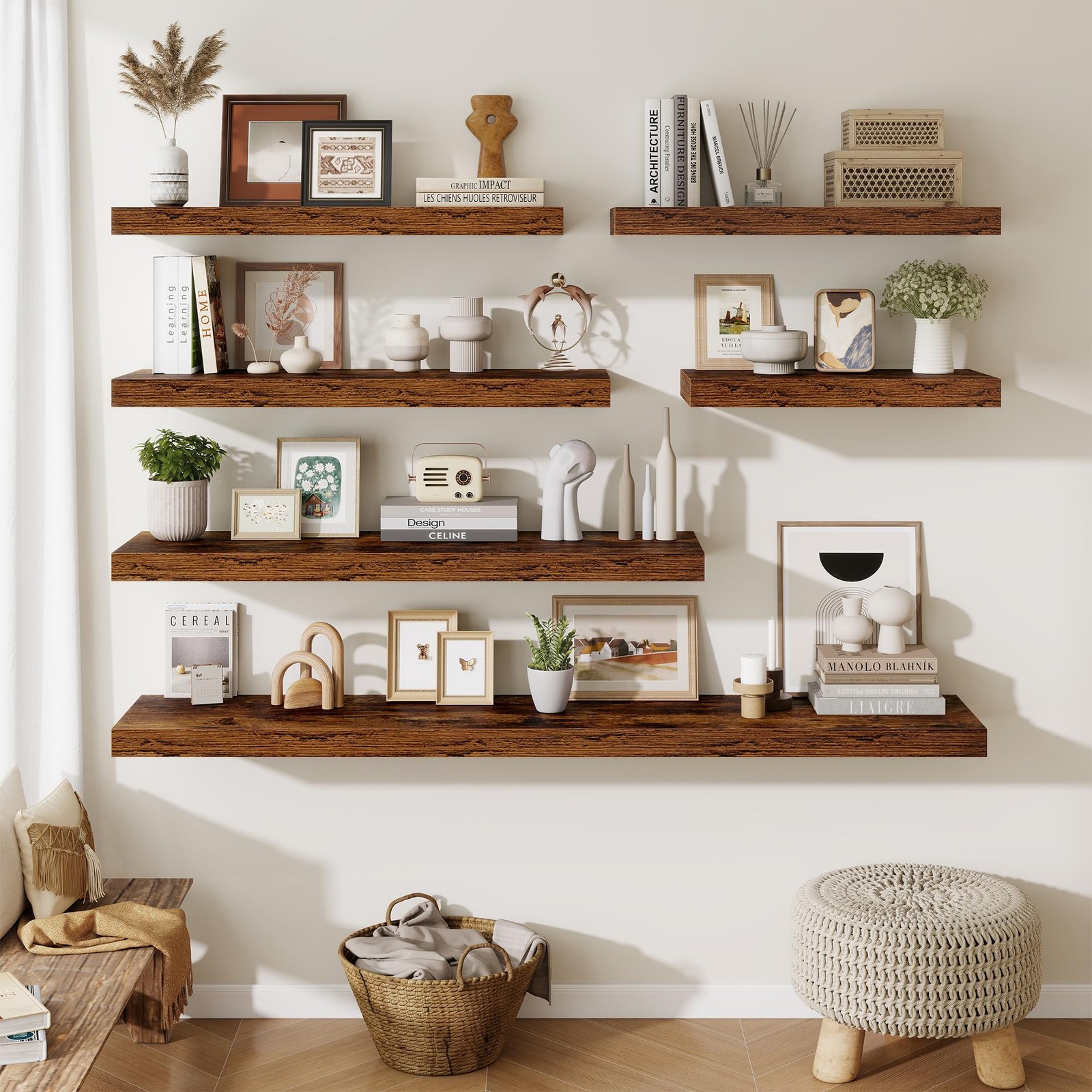 48 Inch Floating Shelves for Wall – 12 Inch Deep Fireplace Mantel Shelf – Woo…