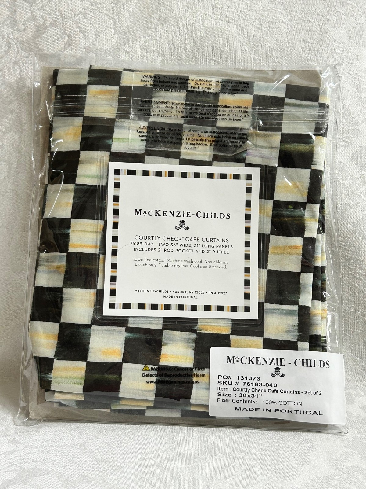 Mackenzie Childs COURTLY CHECK Kitchen CAFE CURTAINS 2 Panels Ea 36w”x31″t m26-5
