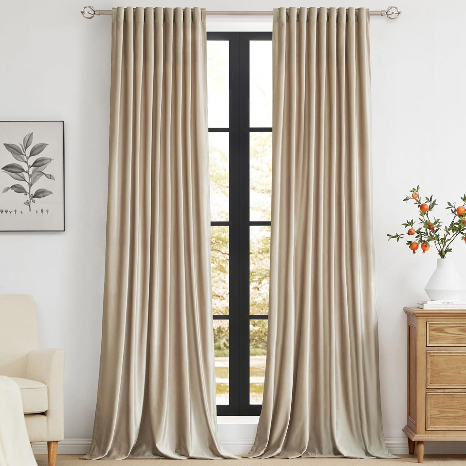 84” Champagne Velvet Curtains Long for Living Room,Set of 2 Panels Blackout