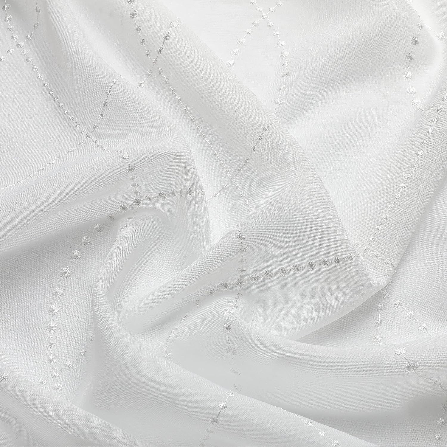 White Sheer Curtains Dots Moroccan Embroidered 84 Inches Long