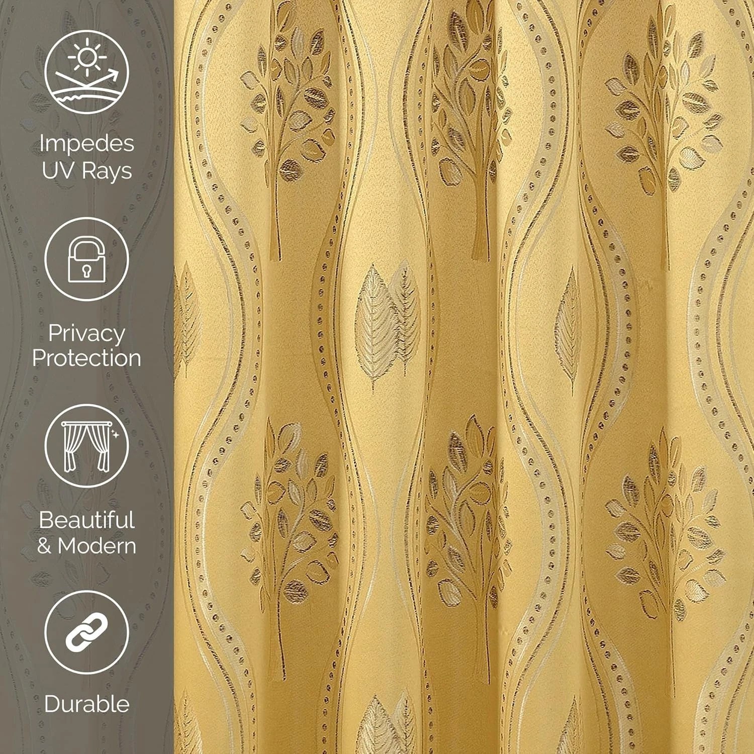 Decorative Gold Jacquard Curtains with Attached Valance 54 by 84 for Home Decor