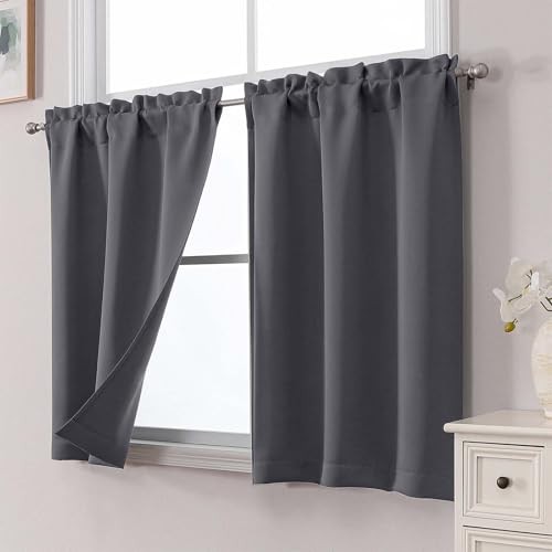 Cafe Blackout Curtains Tier 36 Inch Length 2 30″W x 36″L (Pack of 2) Grey