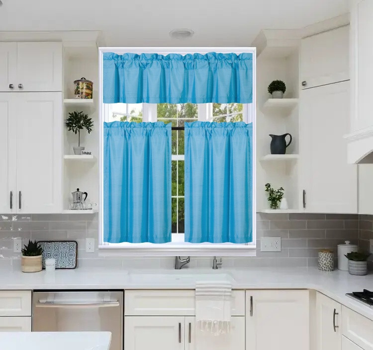 3-PC Blackout Insulated Kitchen Curtain Set Rod Pocket Light Blocking Drapes K3
