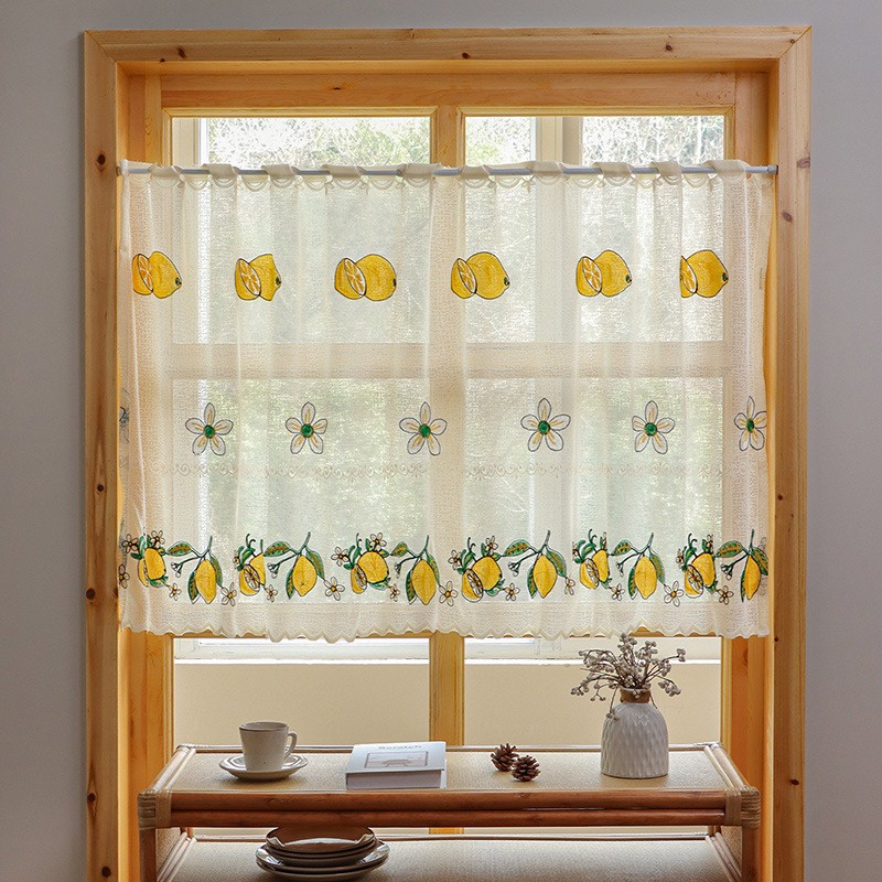 Lemon Embroidery Short Curtain Kitchen Living Room Cabinet Dust Curtain