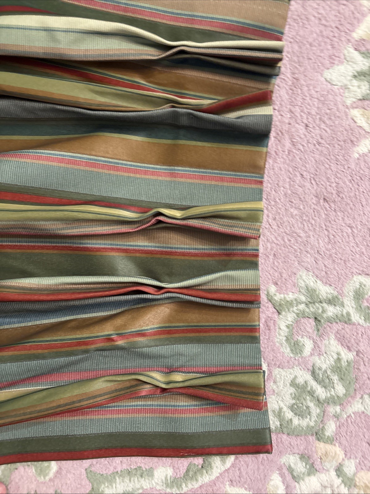 2 Drapery Curtain Panels 78″Lx23″ Green Red Striped triple pleat lined