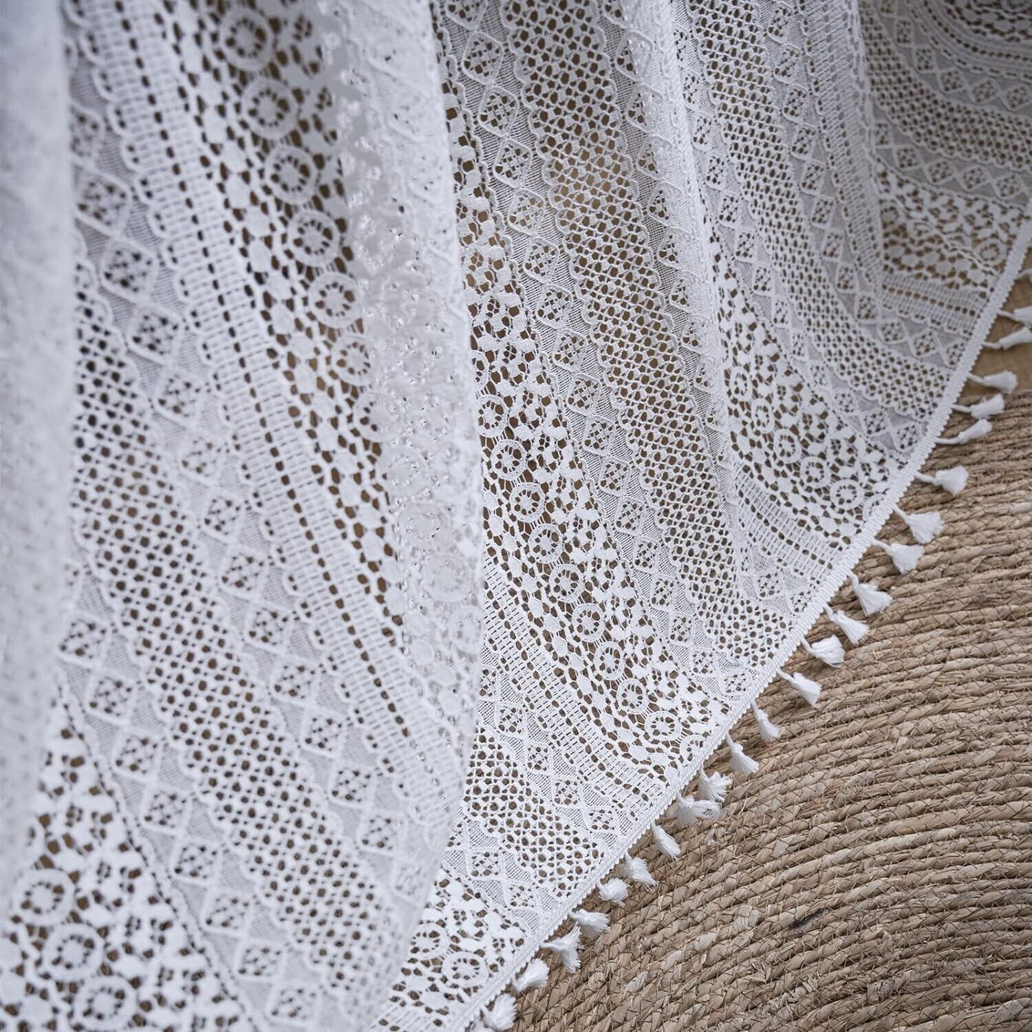 Rustic Crochet Lace Curtain Panels Window Drapes Bedroom Living Room Rod Pocket