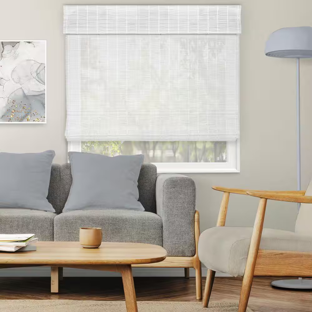 Natural Woven Light Filtering Cordless Bamboo Roman Shades for Windows, 44 In. W