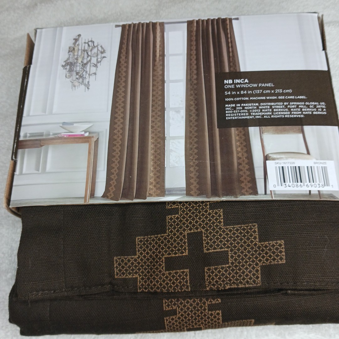 Nate Berkus INCA Pattern 54 x 84″ Brown Cotton Window Panel Drape Curtain x1 NWT