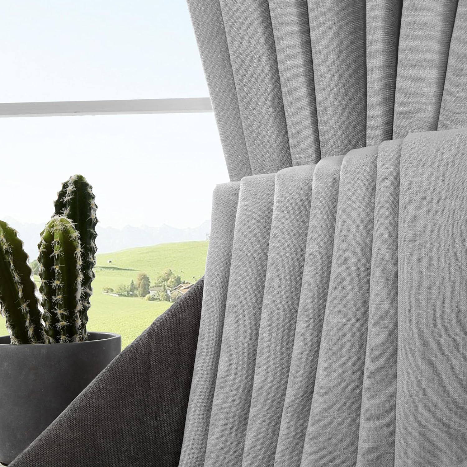 Joydeco Linen Curtains – Light Filtering – Ebony Grey – set of 2 – 52W x 72L