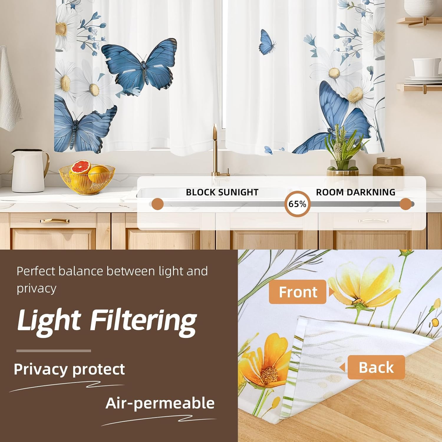 Kitchen Curtains (2 Pcs) over Sink Cafe Basement Cortinas Para Cocina Farmhouse