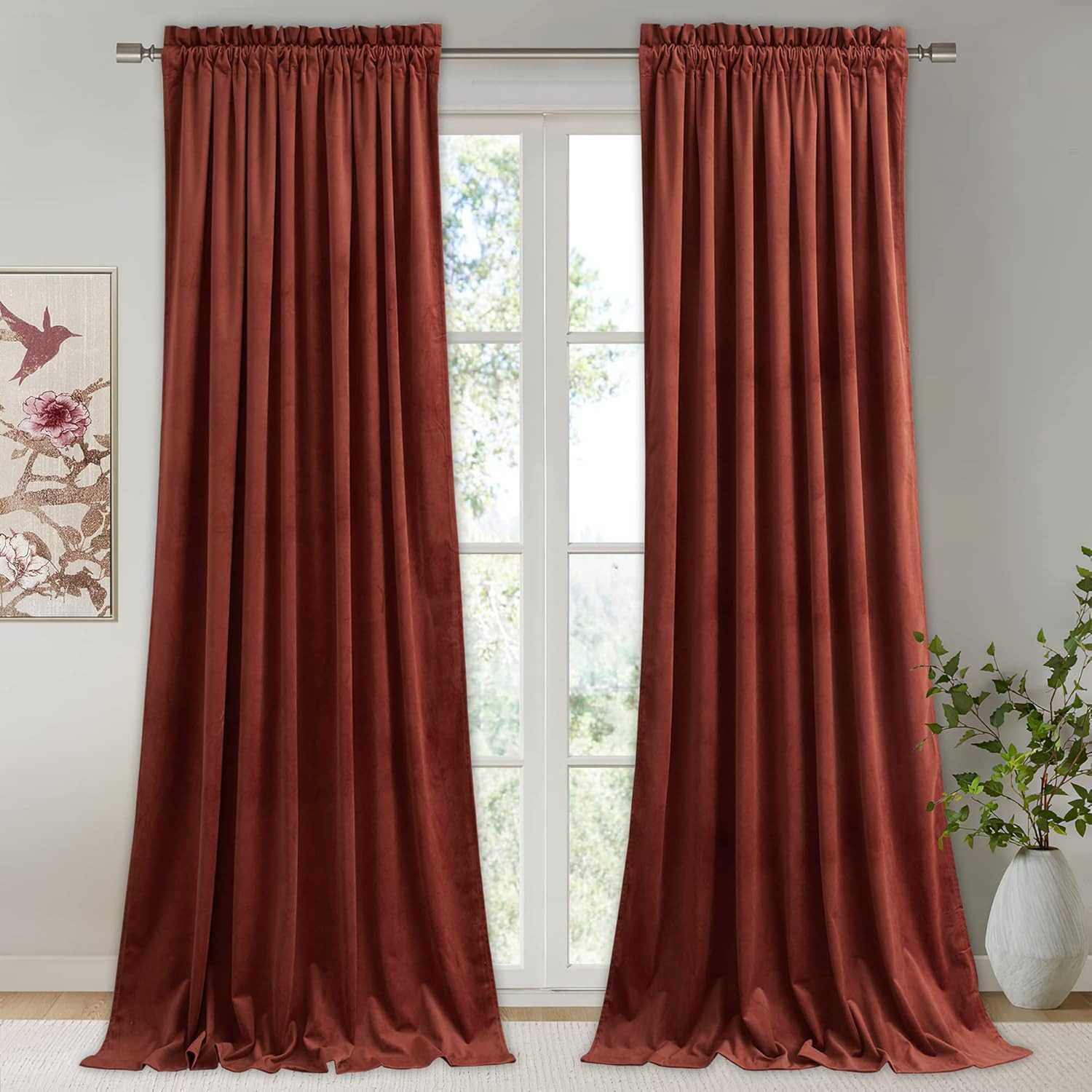 StangH Rust Velvet Curtains for Bedroom, Luxury Room Darkening Window Drapes The