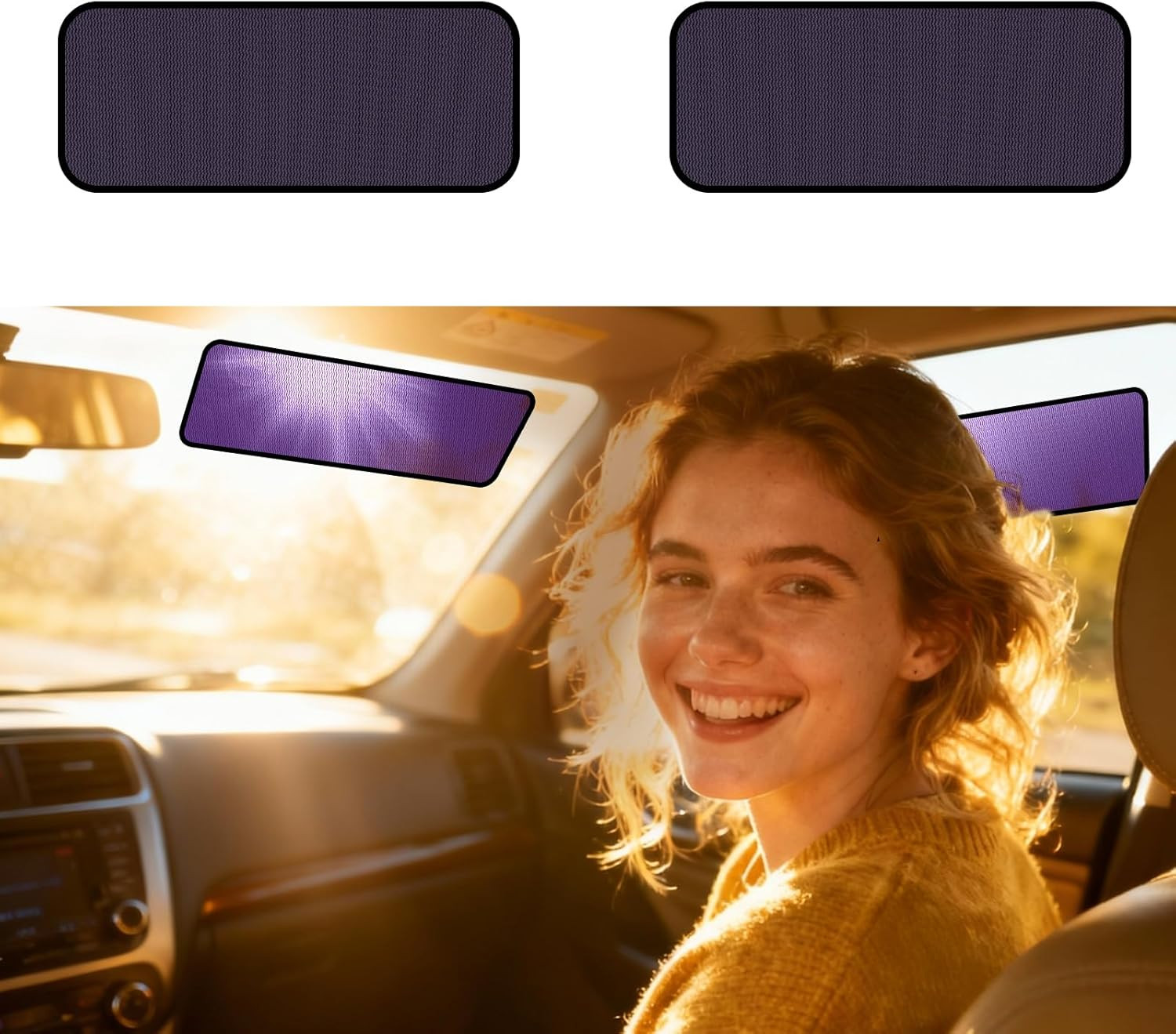 Square Car Window Shades for Windshield & Side Windows, 2-Pack Static Cling Glar