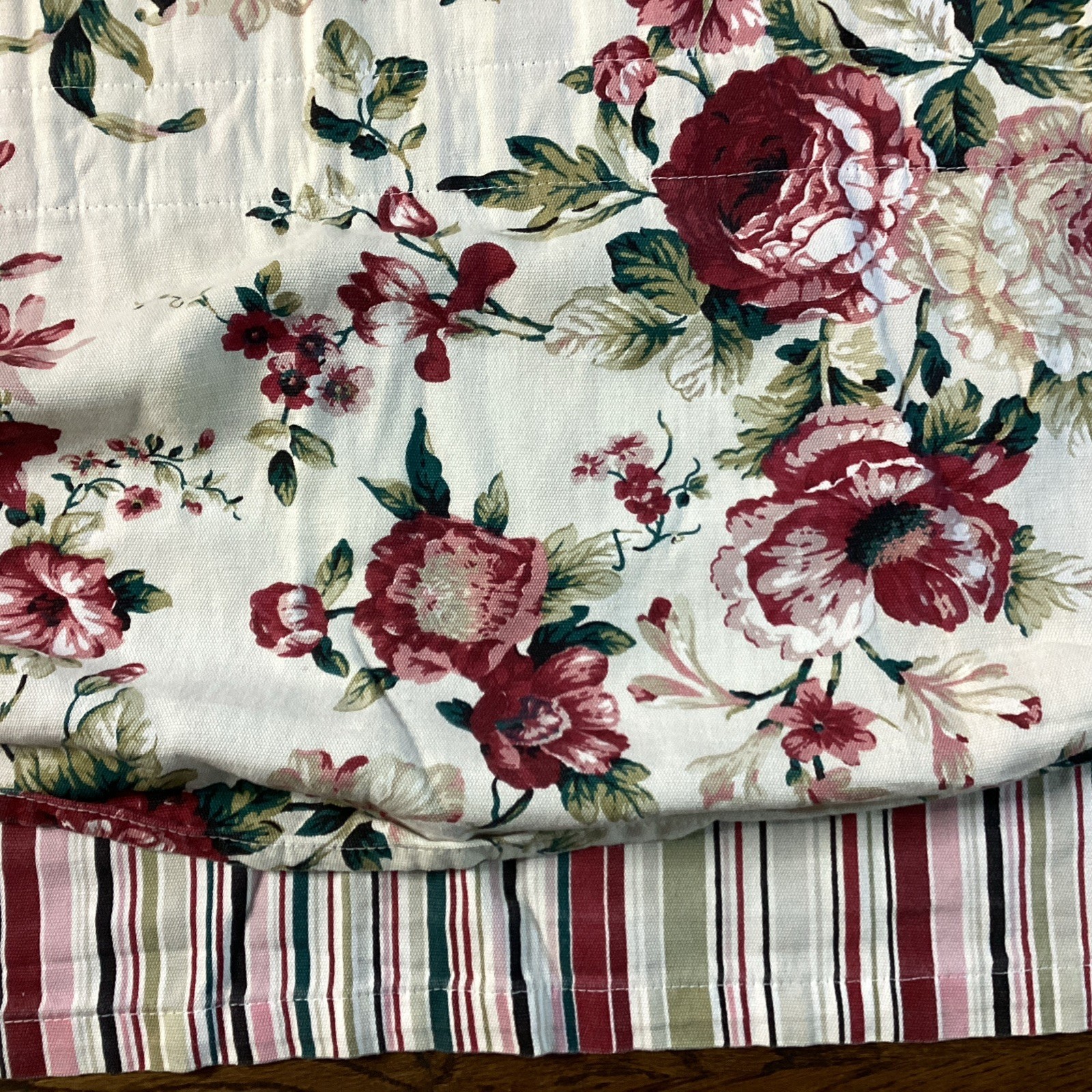 Vintage Window (2) Valences Floral Striped Pink Green Country Cabbage Rose 54”