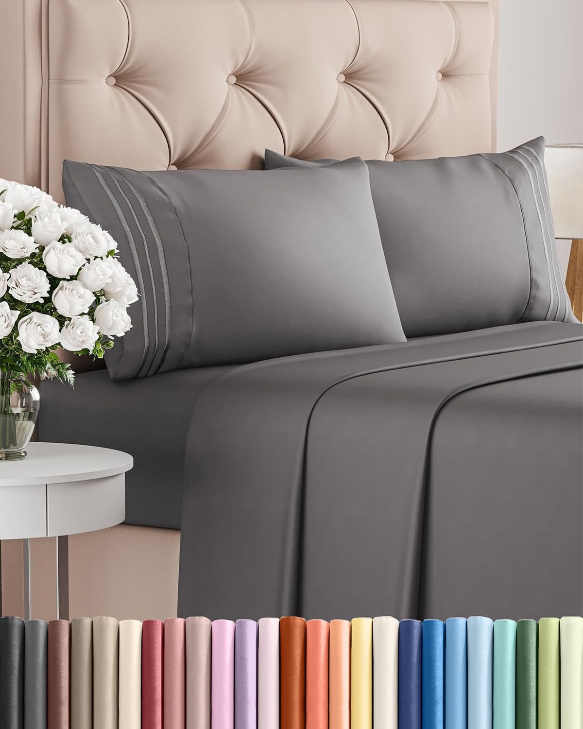Queen Size 4 Piece Sheet Set – Comfy Breathable & Queen, 06 – Dark Grey