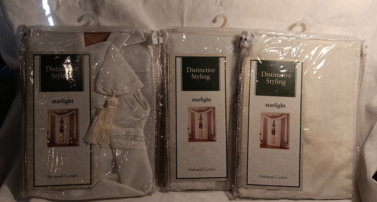 3 Starlight Ivory ‘Textured Snow’ Valances 40″ X 25″ NEW Set Of Three W/ Tassle