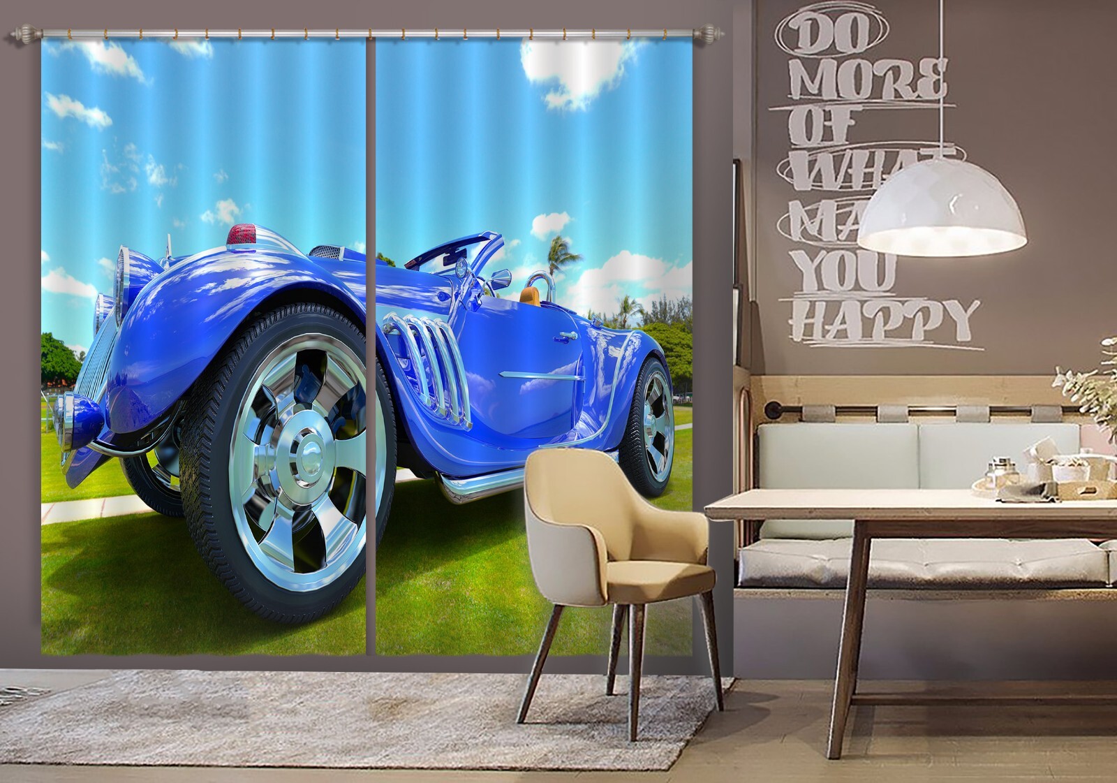 3D Blue Car A4344 Transport Photo Curtain Window Blockout Fabric Amy 2023