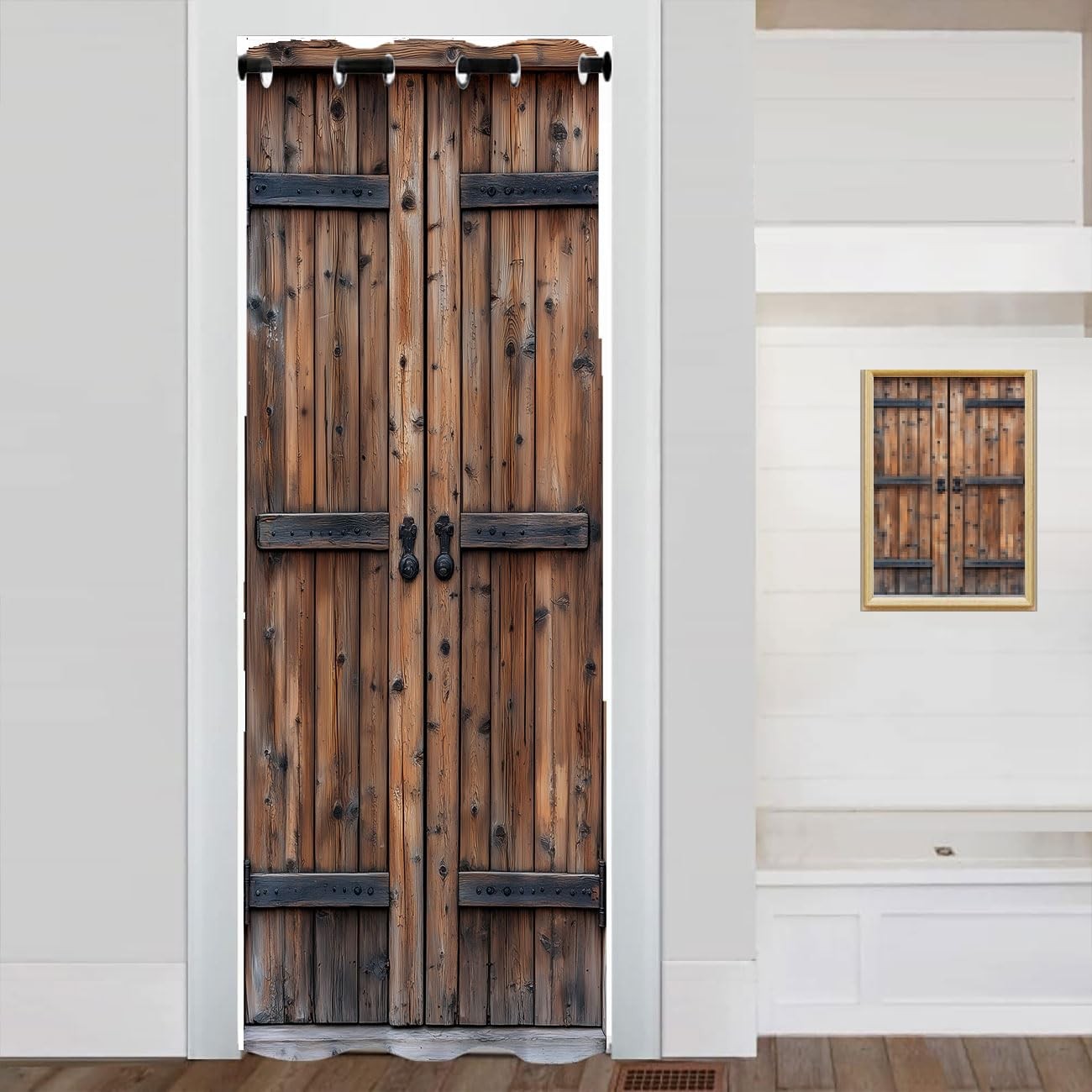 Rustic Wood Barn Door Door Curtain for Doorway Village Wooden Farmhouse Count…