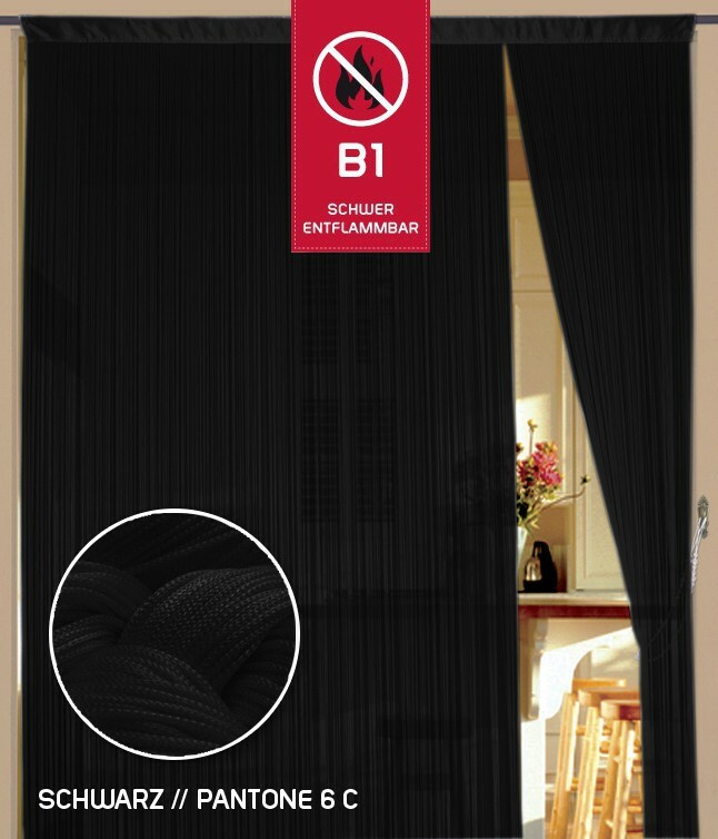 Thread Curtain 150cm x 400cm (W x H) Colour Black in W1 Flame Retardant