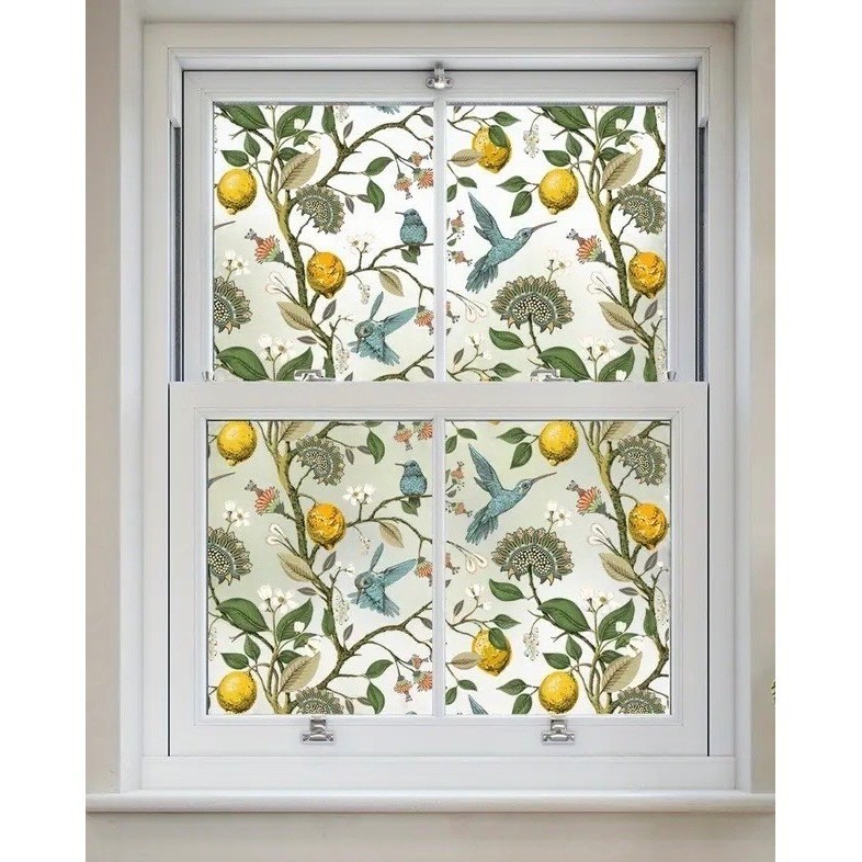 8 Rolls Floral Bird Static Cling Window Film Lemons Bluebirds Removable Reusable
