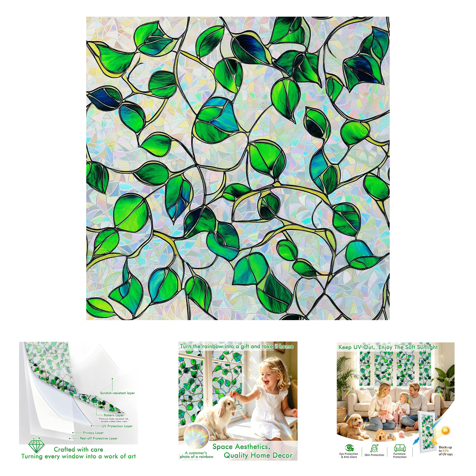 Rainbow Window Privacy Film UV Blocking Heat Control Anti-Glare Decorative