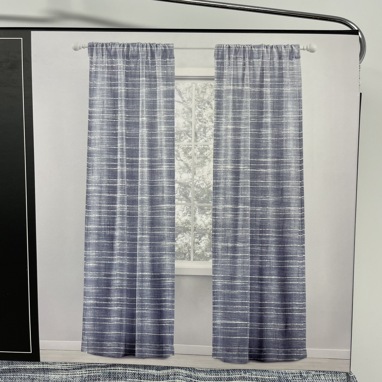 Ralph Lauren 52×96 CALDWELL INDIGO Drapes Curtains Blue Cobalt Striped Stripes