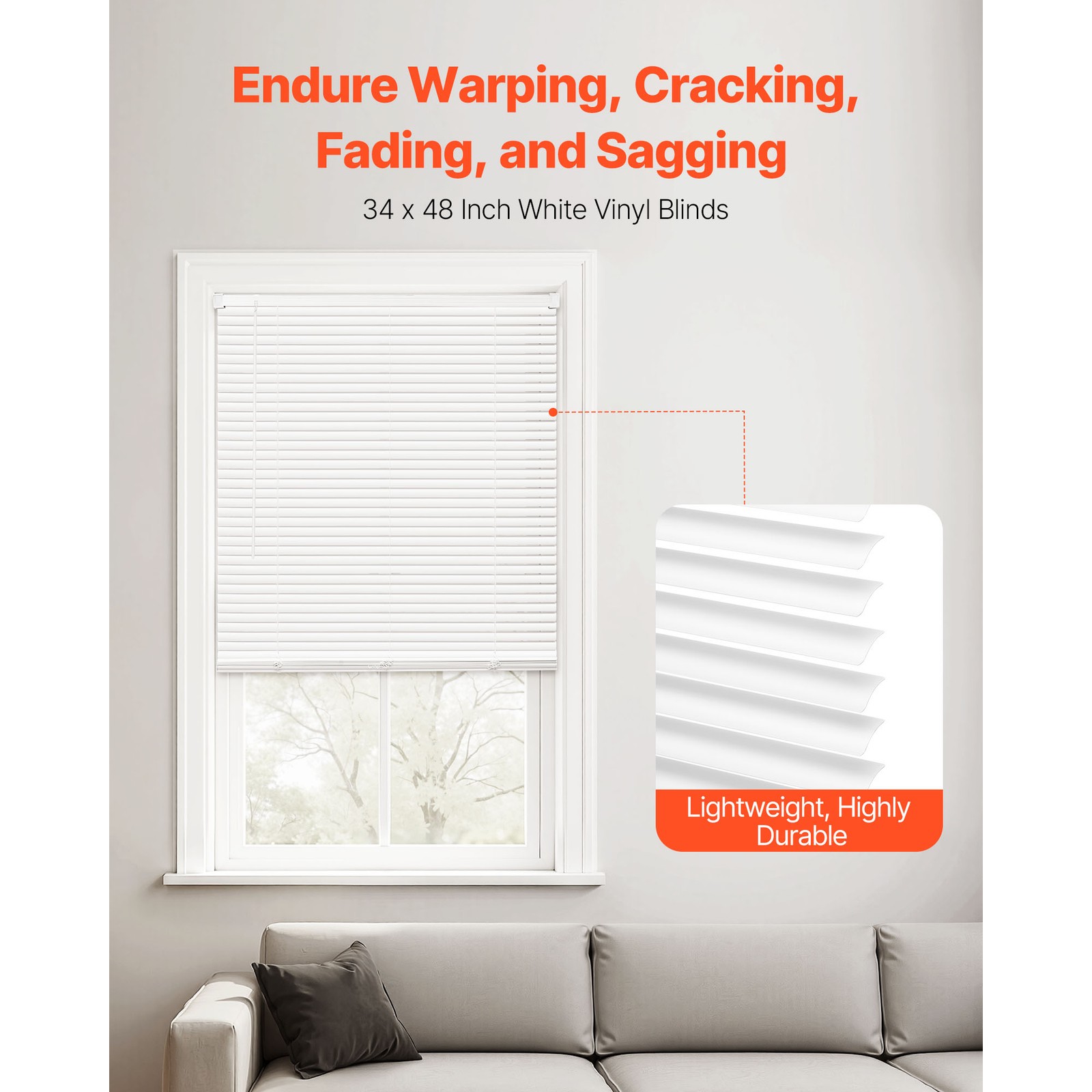 Uimoso Cordless Horizontal Mini Blinds, 34″ W x 48″ H, 1″ Slats, Light Filtering