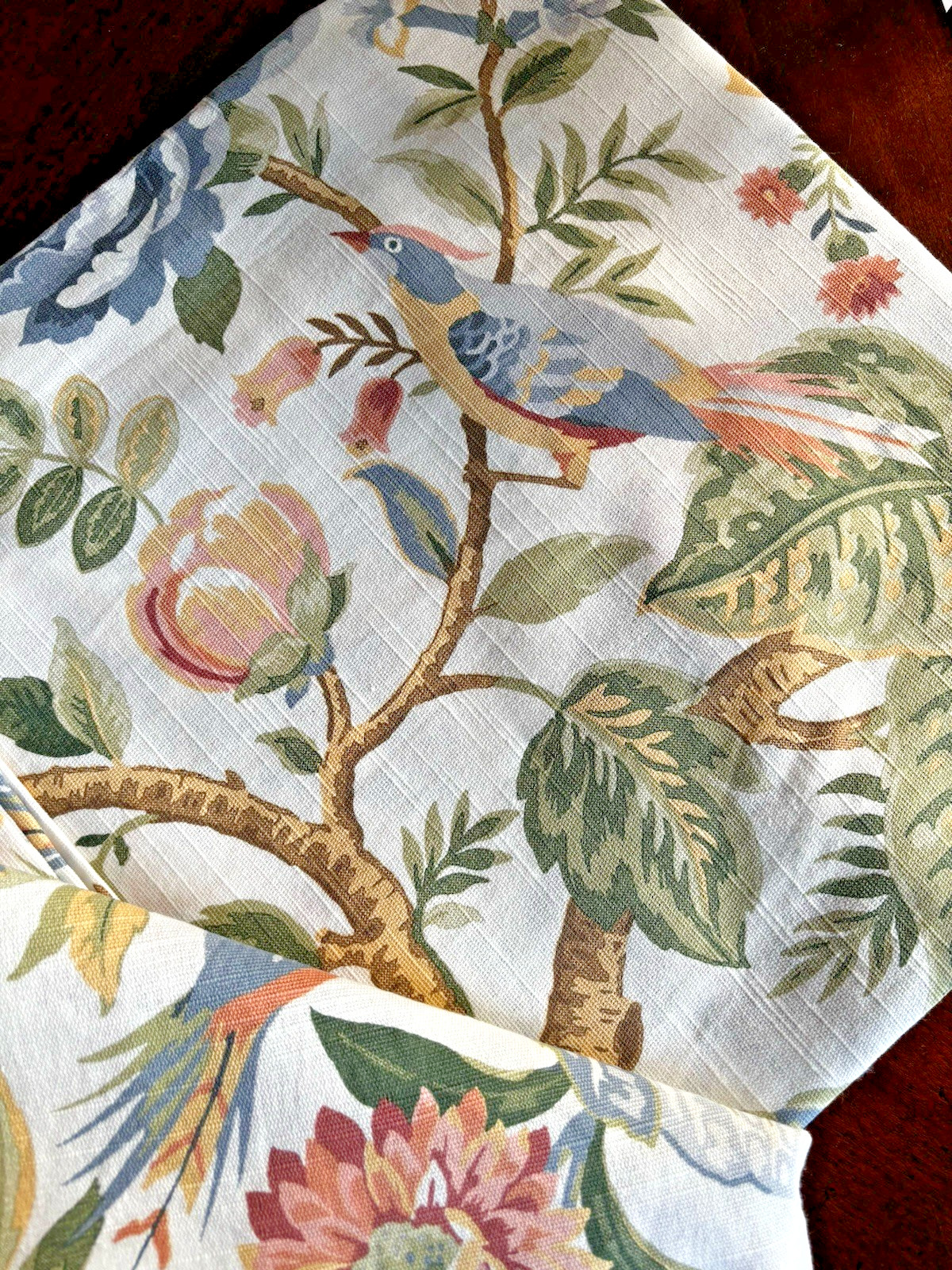 NWT Curated Kravet 2 pc Window Curtains Jacobean Floral Birds Cotton 50″ x 84″